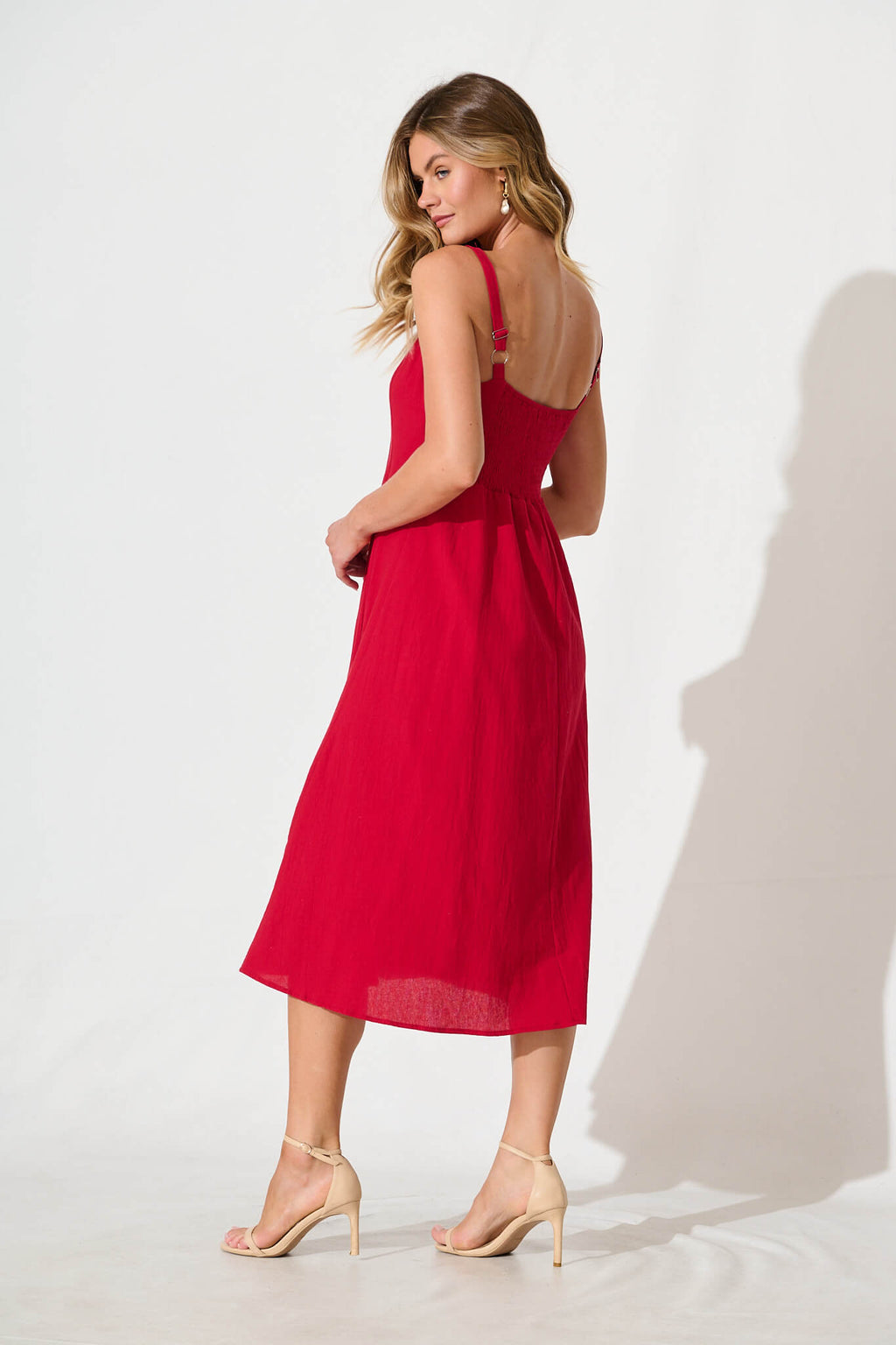 Red Cotton Midi Dress - Shaima