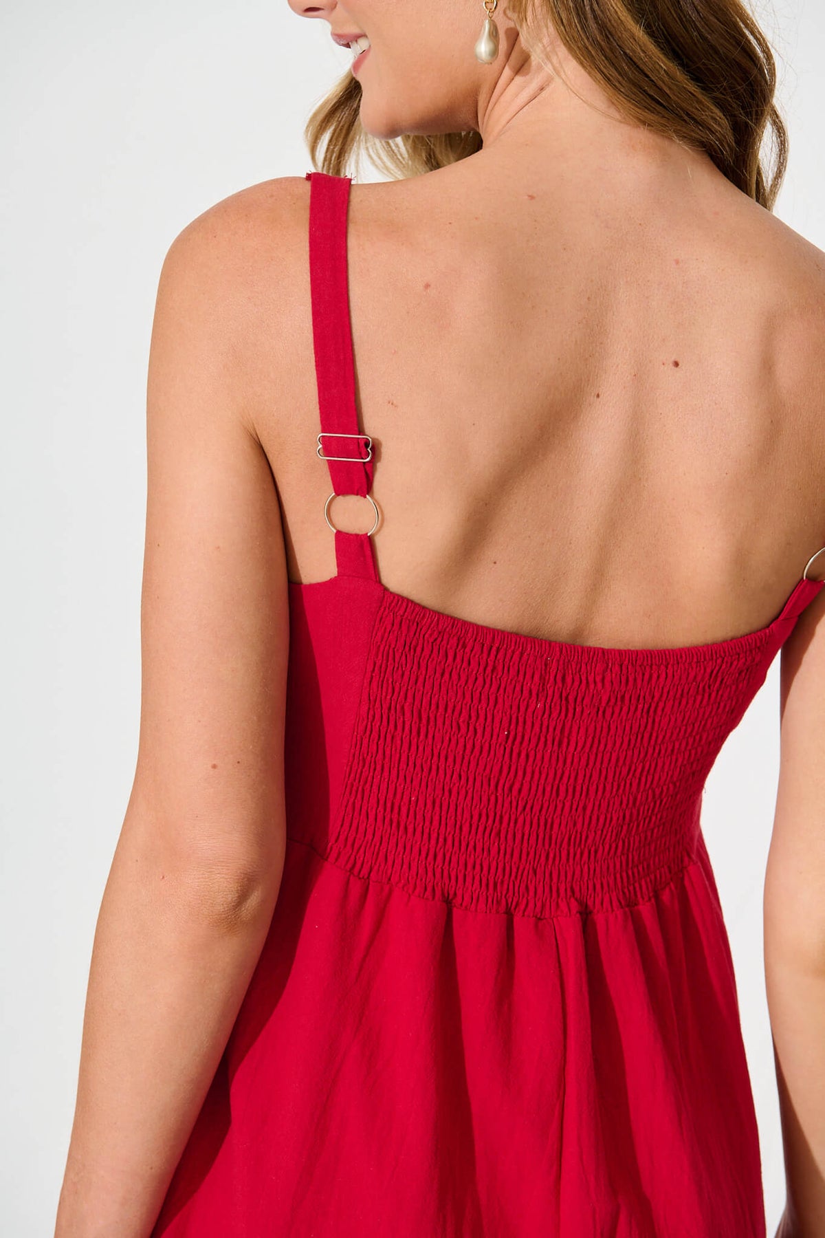 Red Cotton Midi Dress - Shaima