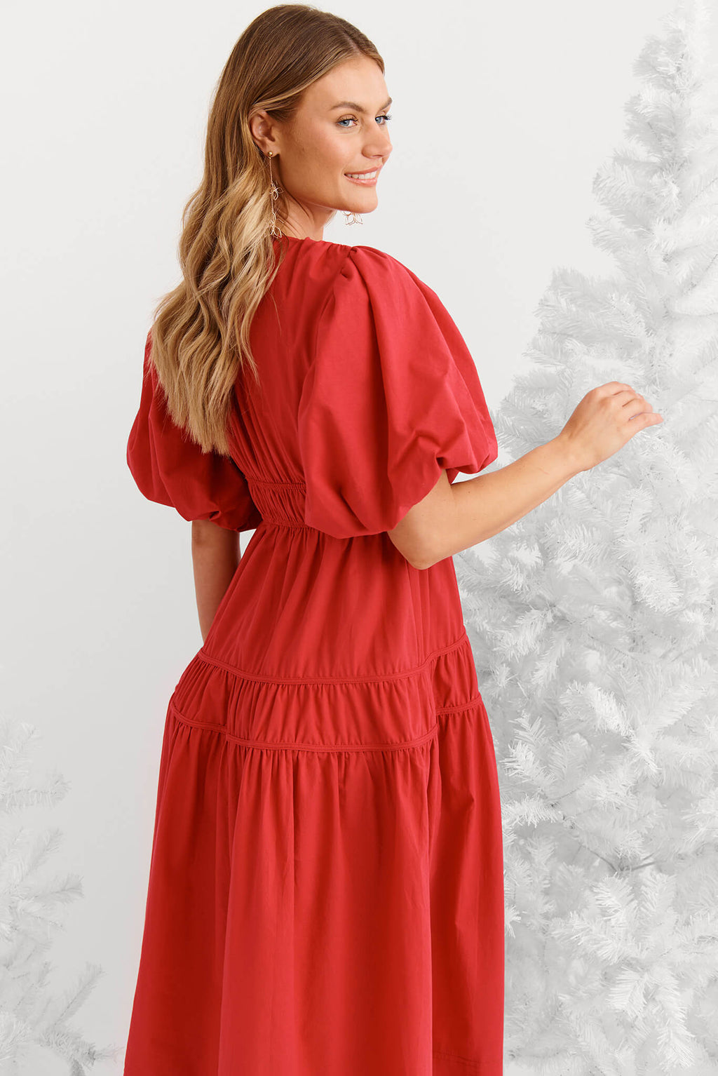 Red Cotton Midi Dress: Amalie Style