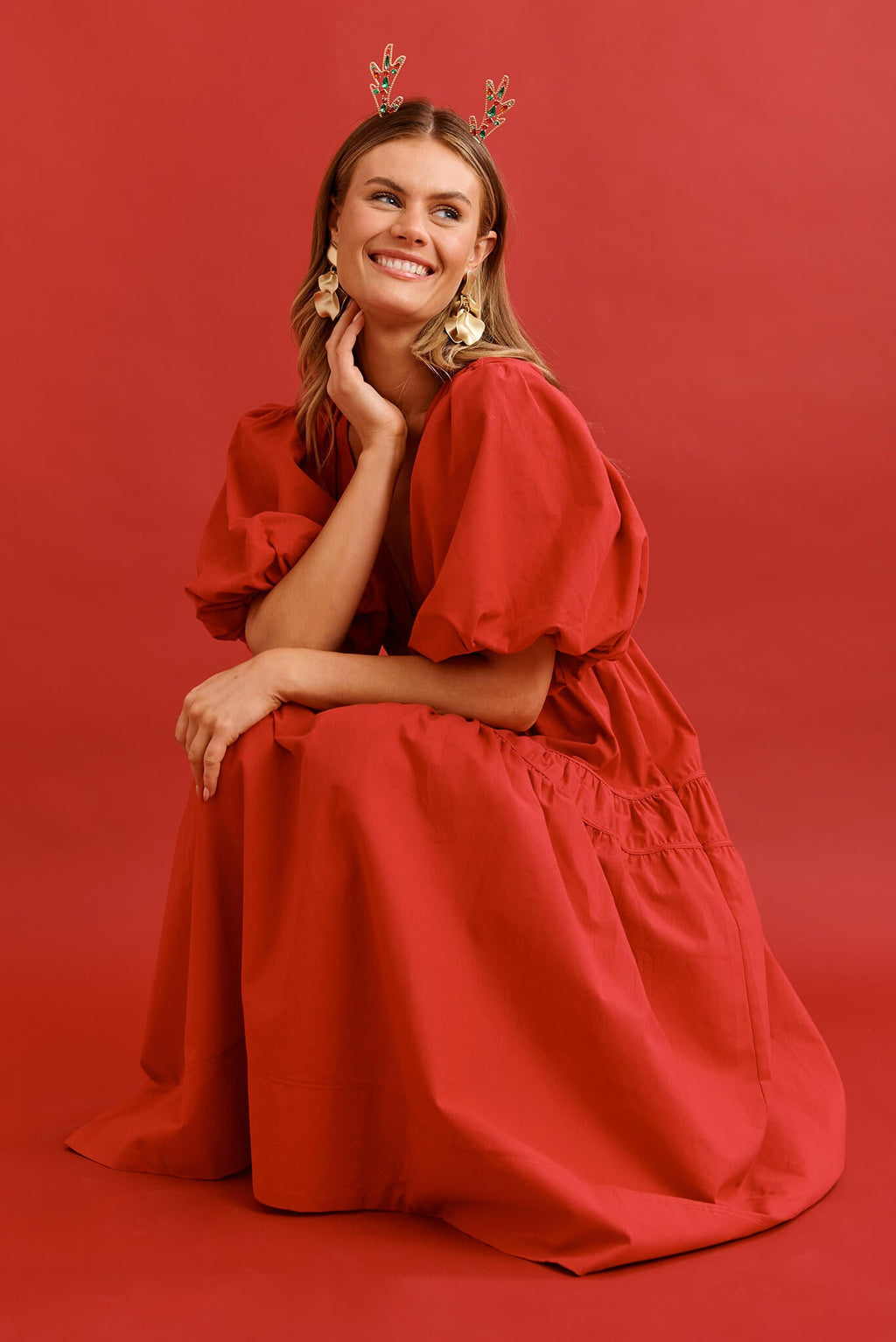 Red Cotton Midi Dress: Amalie Style