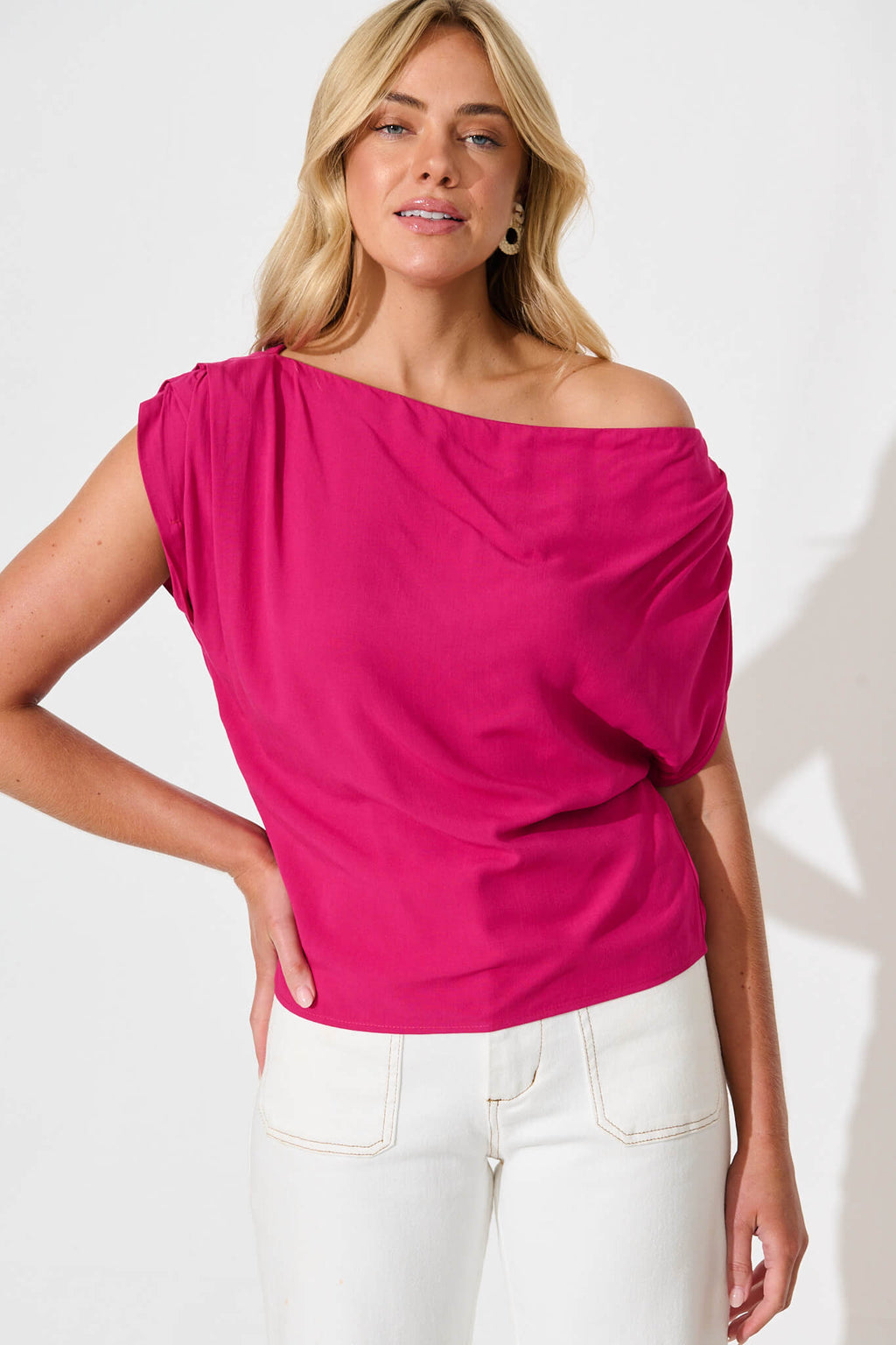 Hot Pink Off-Shoulder Blouse