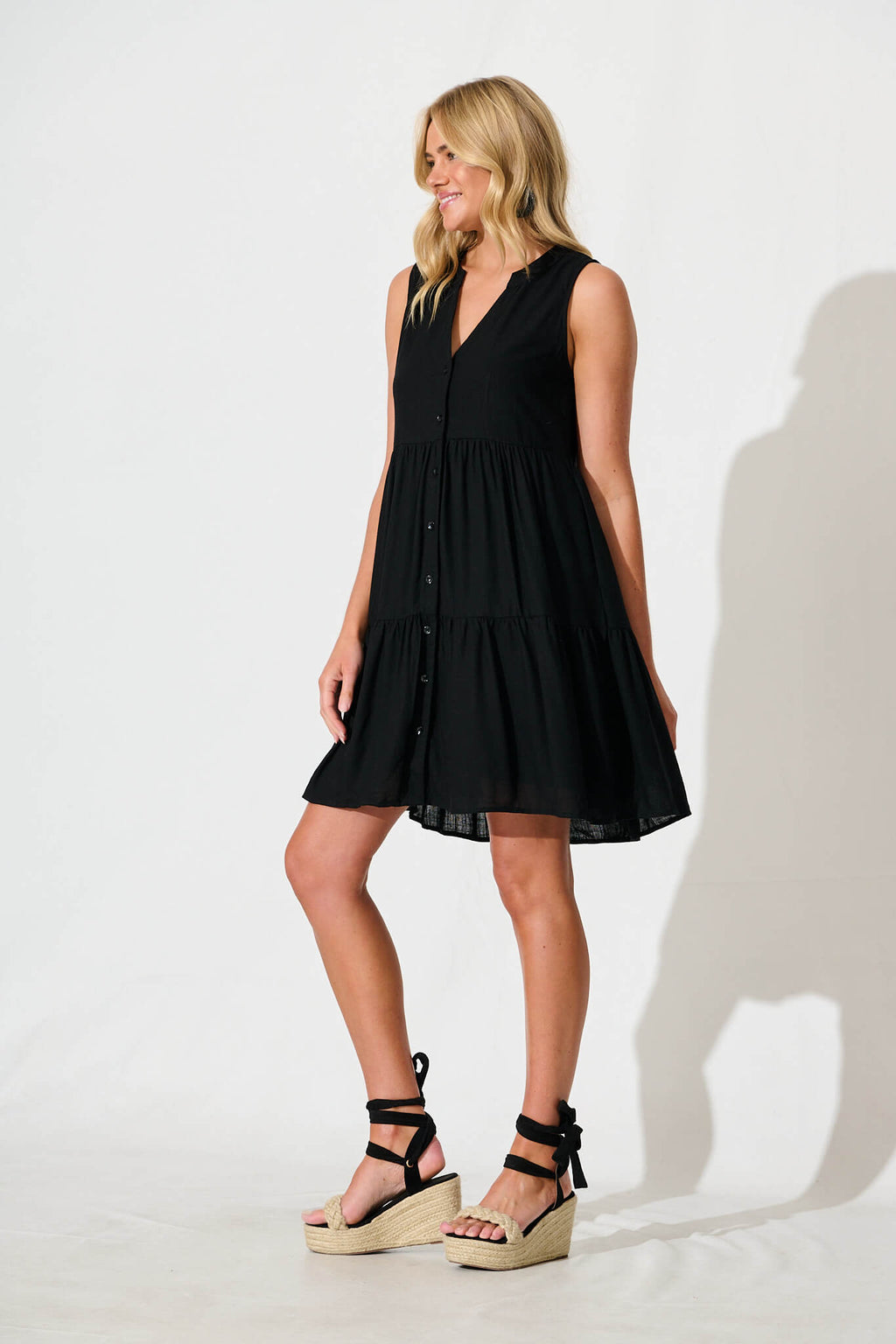 Black Linen Blend Smock Dress - Melori