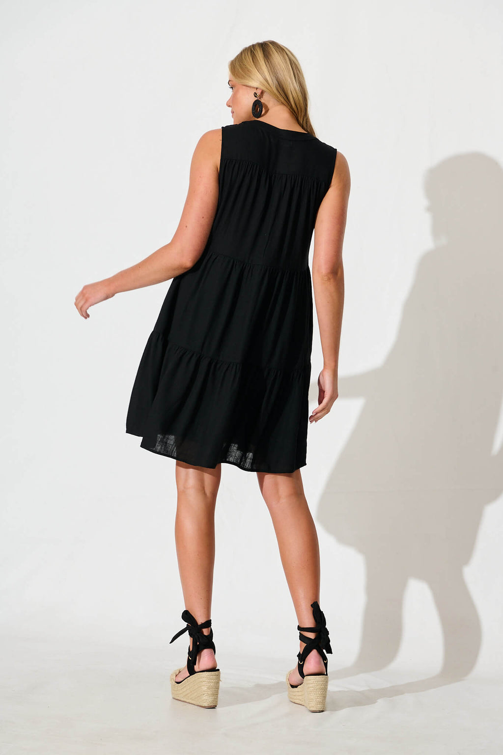 Black Linen Blend Smock Dress - Melori