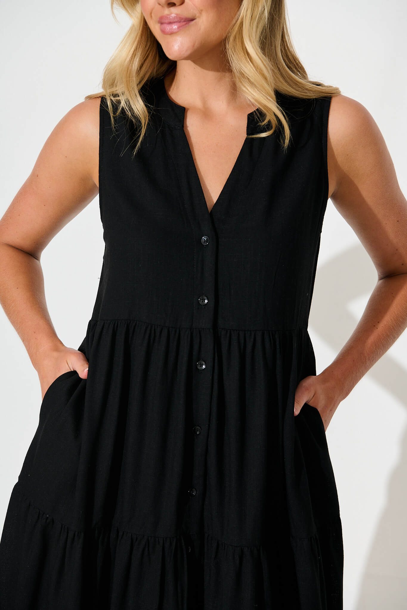 Black Linen Blend Smock Dress - Melori