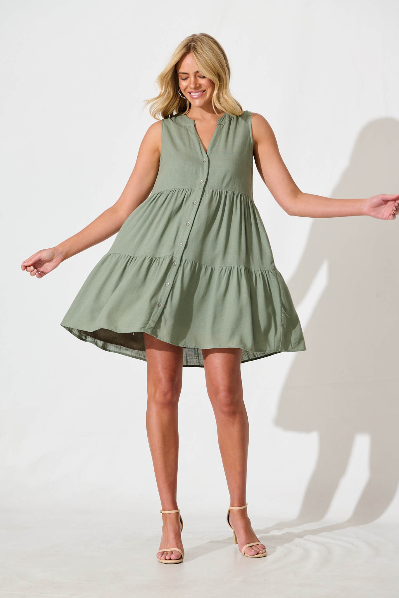 Khaki Linen Blend Smock Dress by Melori