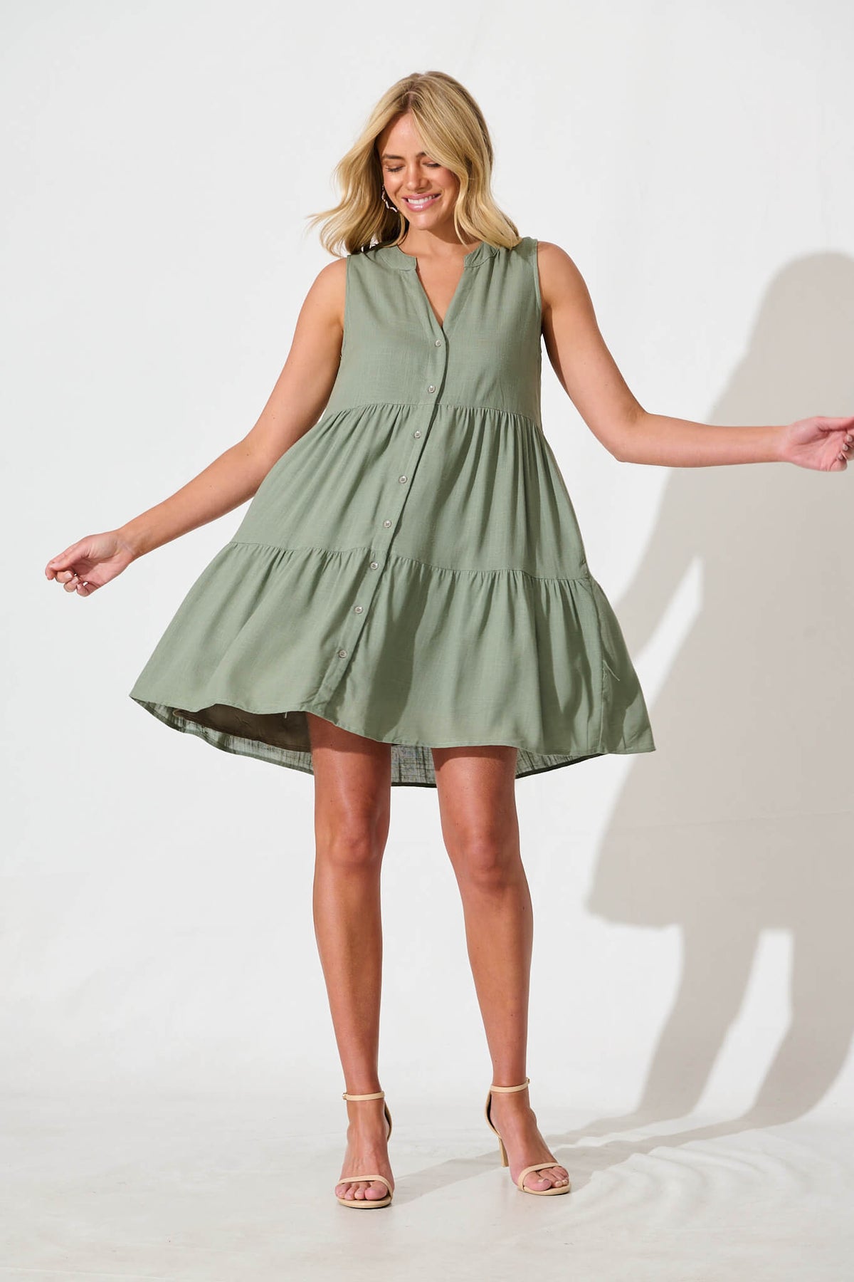 Khaki Linen Blend Smock Dress by Melori