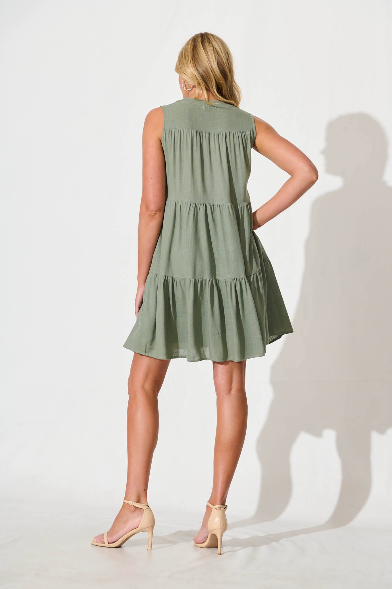 Khaki Linen Blend Smock Dress by Melori