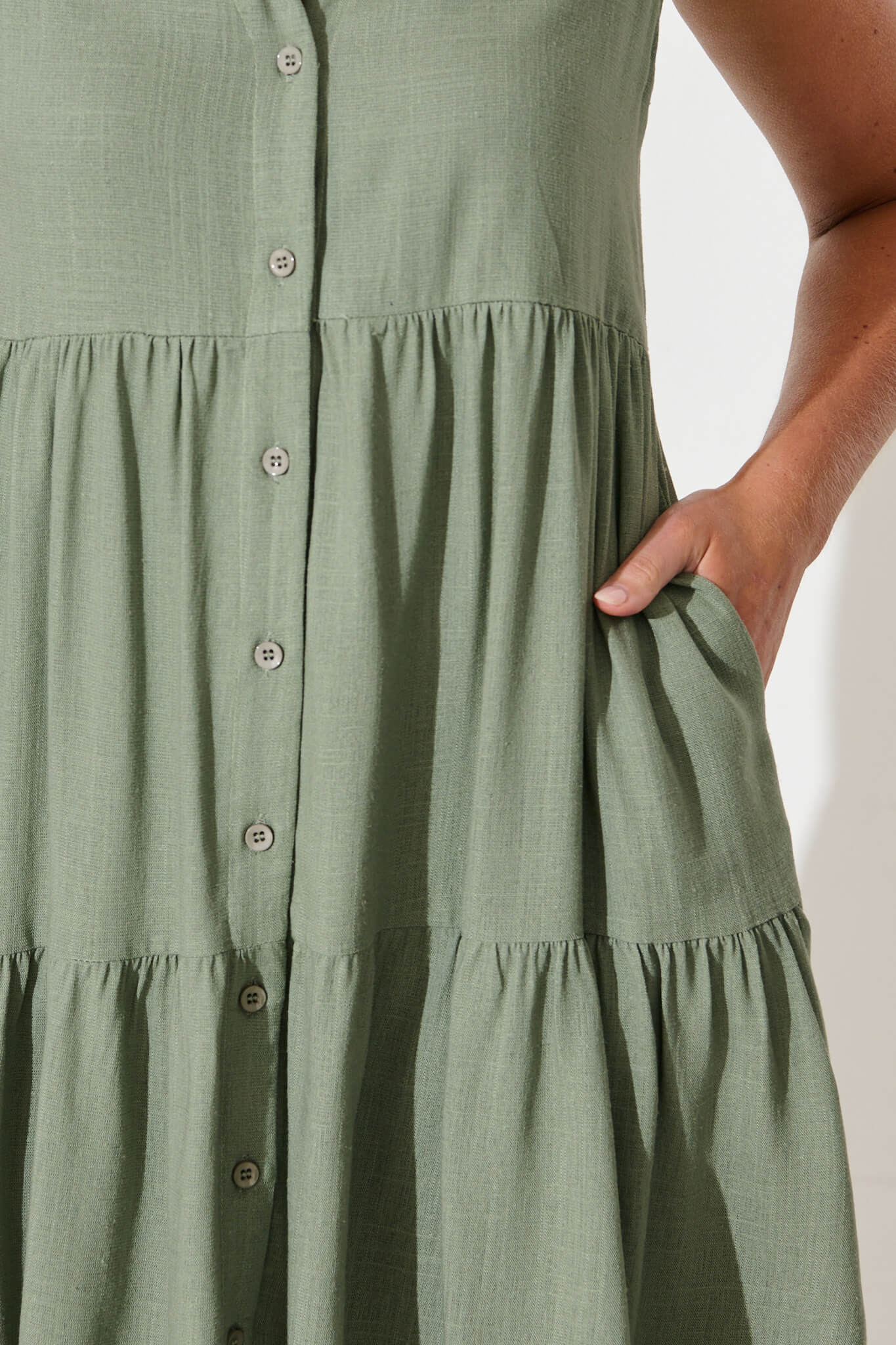 Khaki Linen Blend Smock Dress by Melori