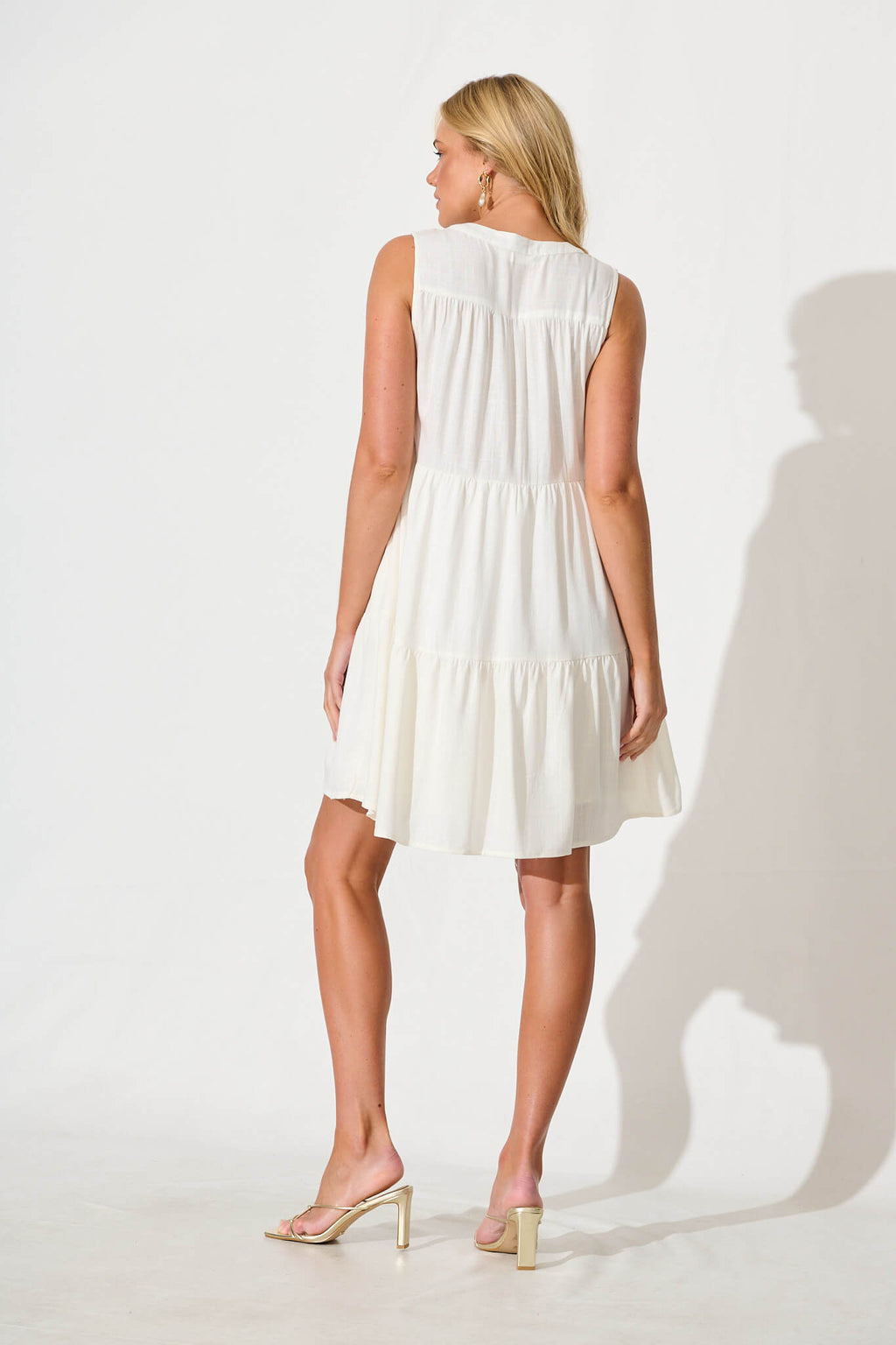 White Linen Blend Smock Dress by Melori