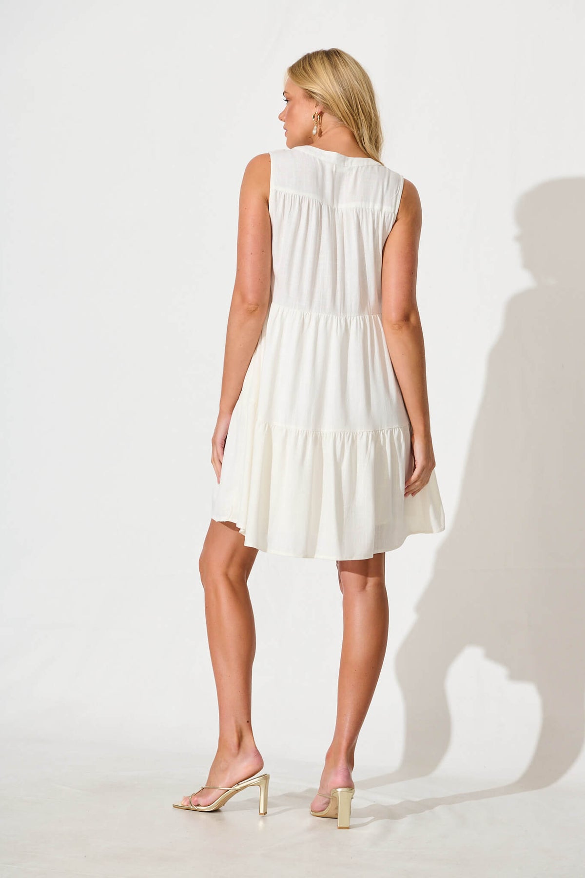 White Linen Blend Smock Dress by Melori