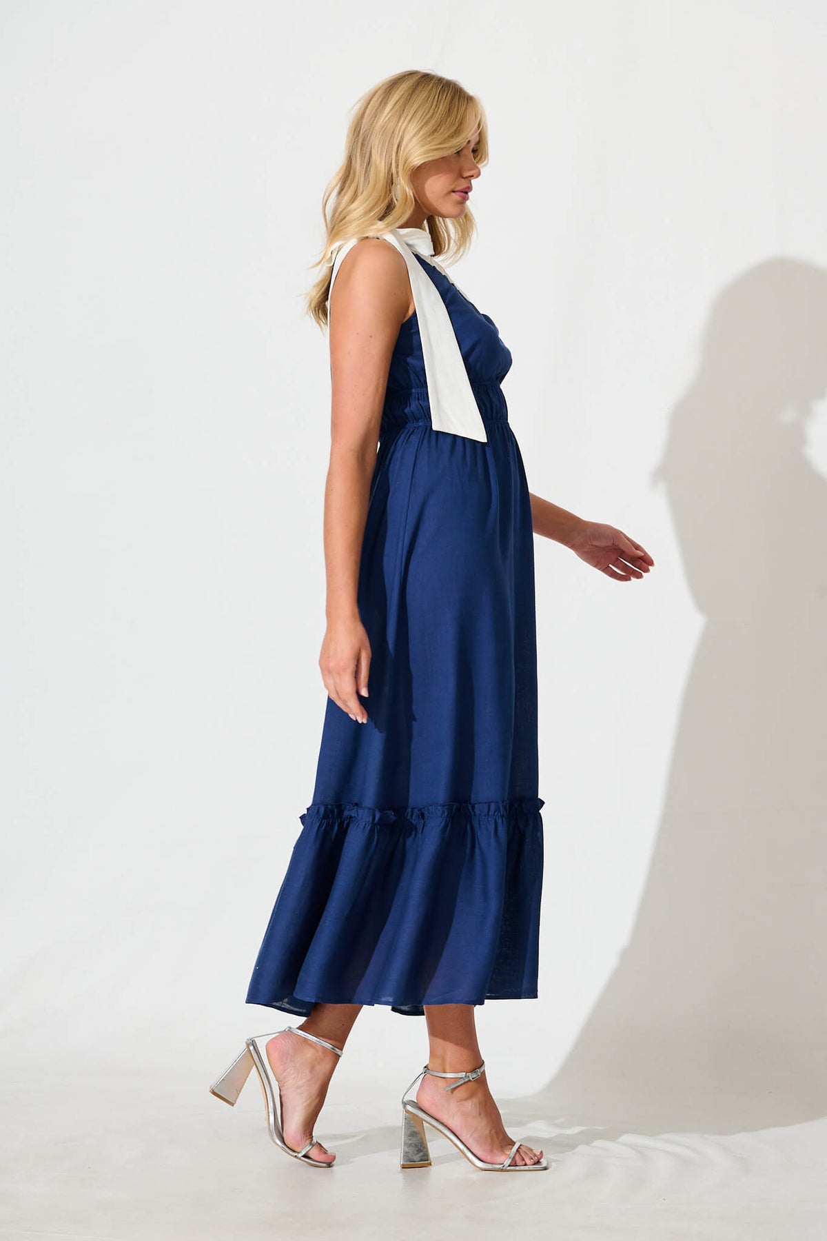Navy Maxi Dress with One-Shoulder Design