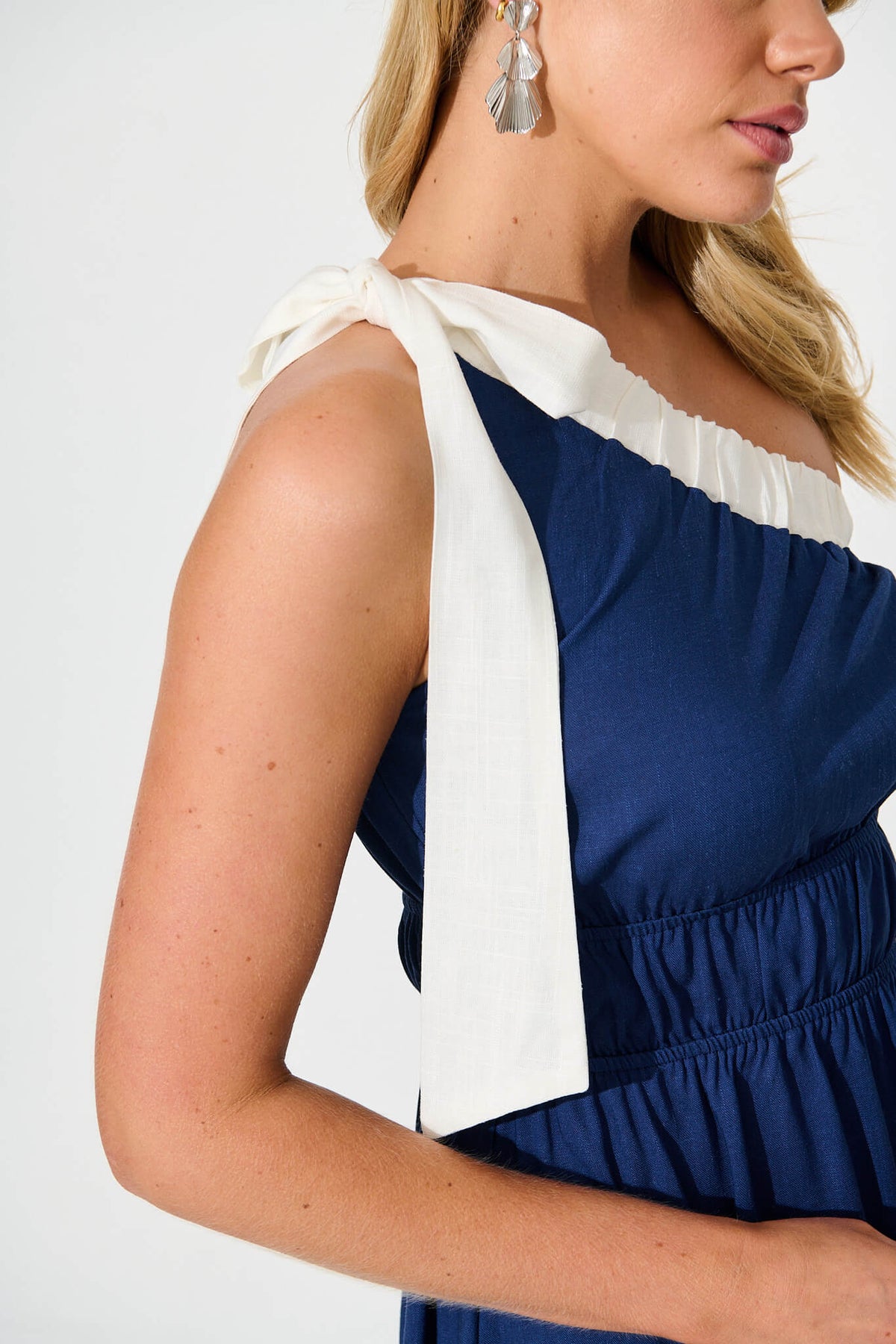 Navy Maxi Dress with One-Shoulder Design