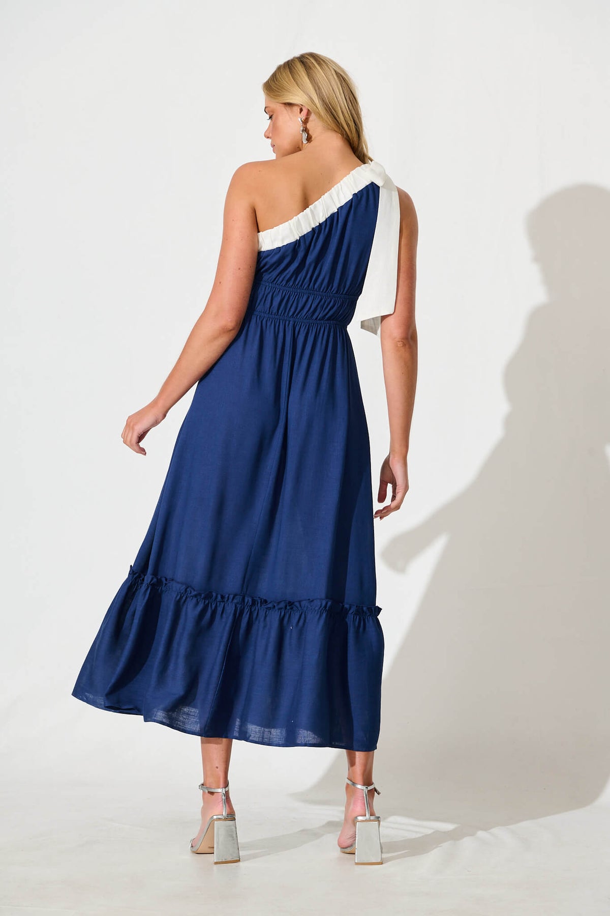 Navy Maxi Dress with One-Shoulder Design
