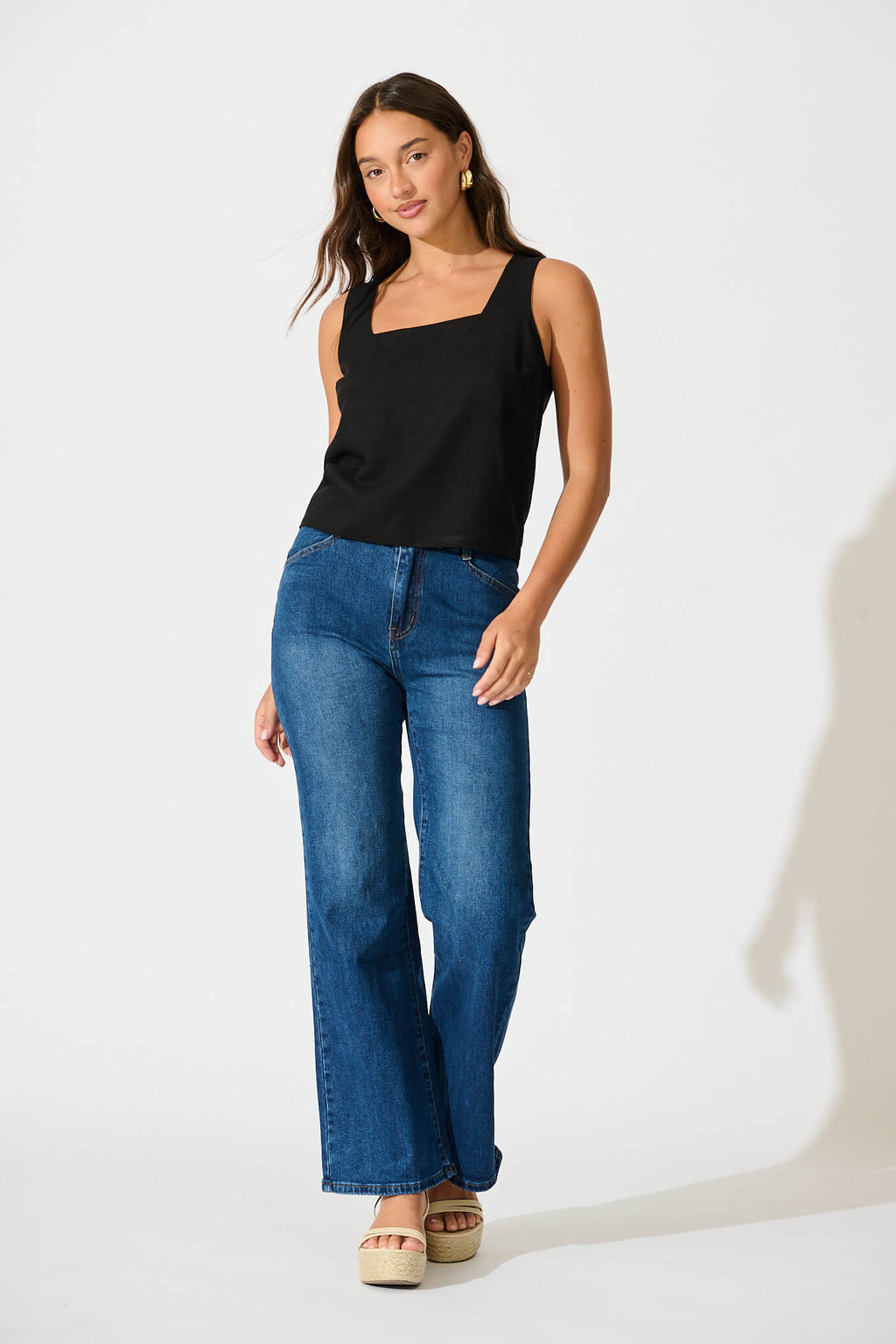 Black Linen Blend Cami Top