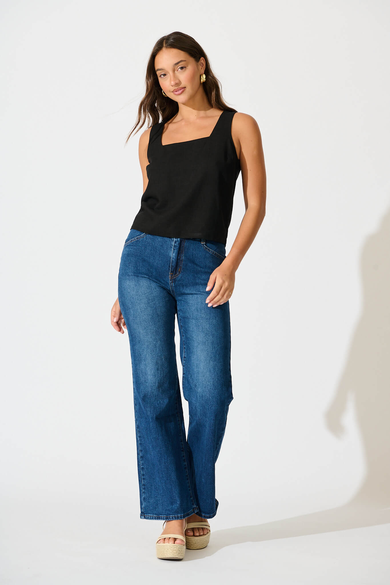 Black Linen Blend Cami Top