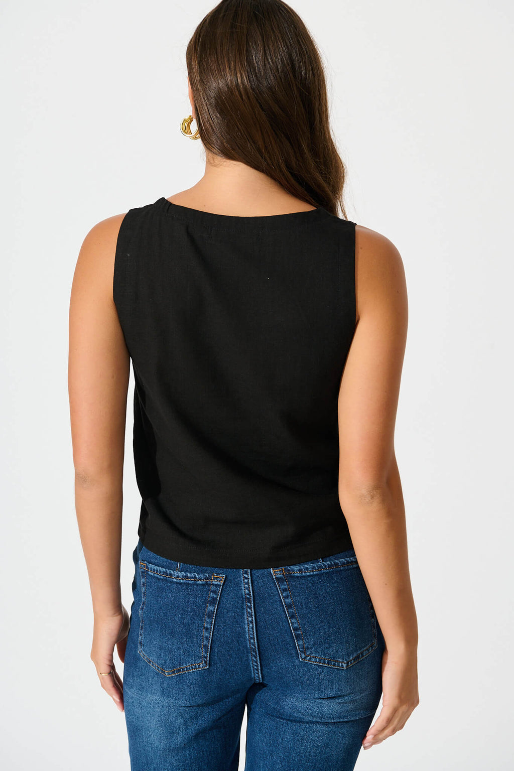 Black Linen Blend Cami Top
