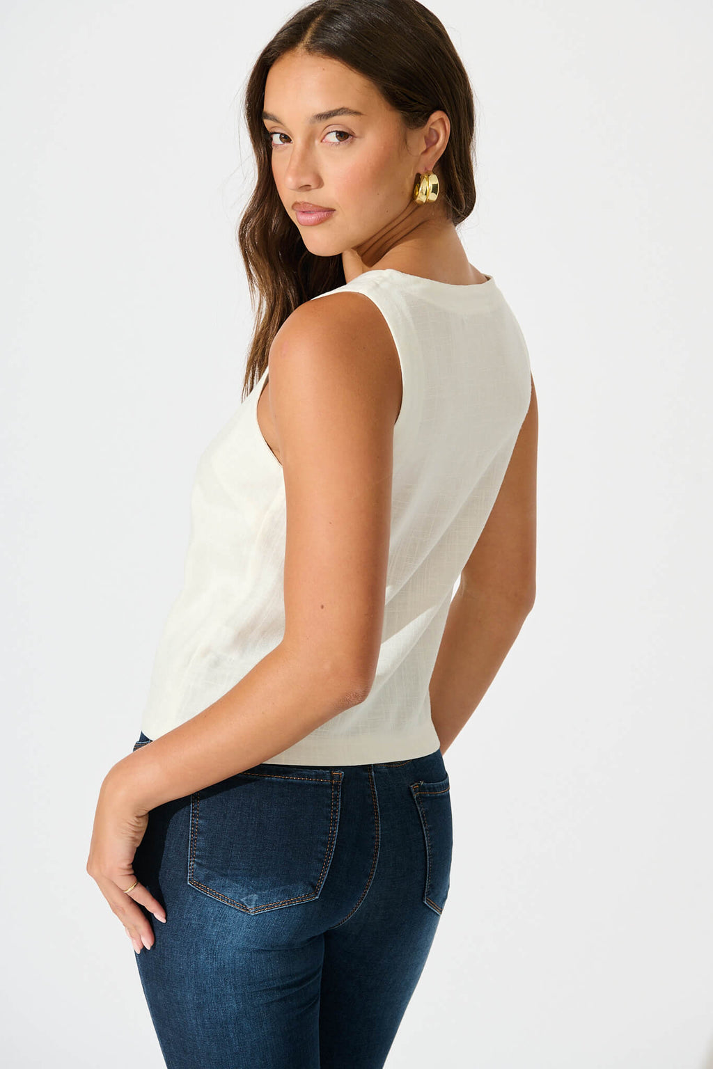 White Linen Blend Cami Top