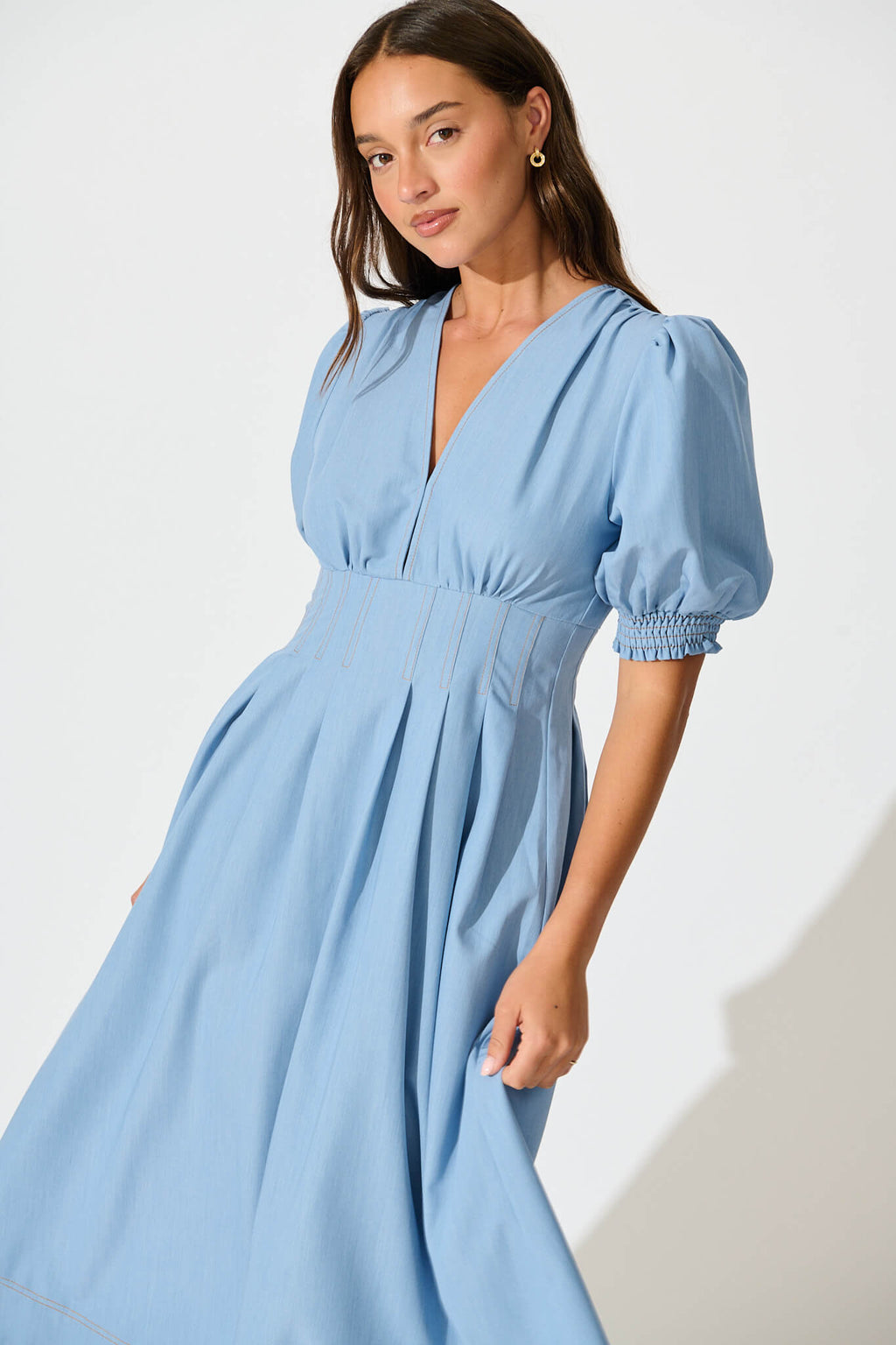 Denim Blue Midi Dress: Hazelina