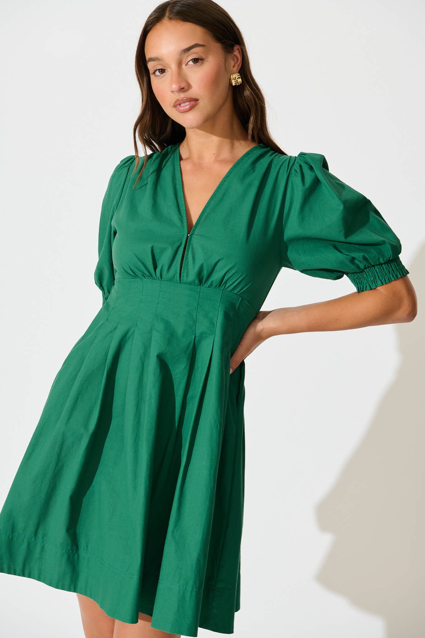 Emerald Green Cotton Dress - Hazel