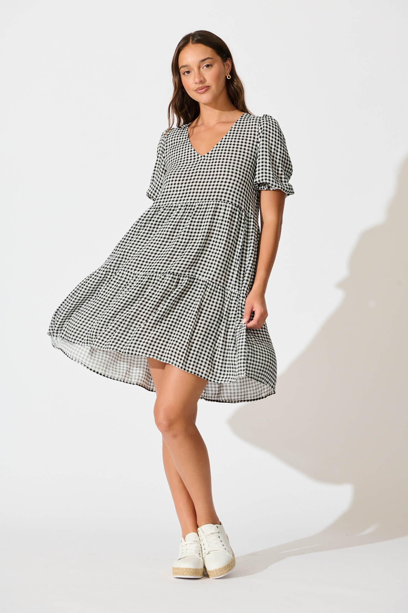 Black Gingham Smock Dress by Neveen
