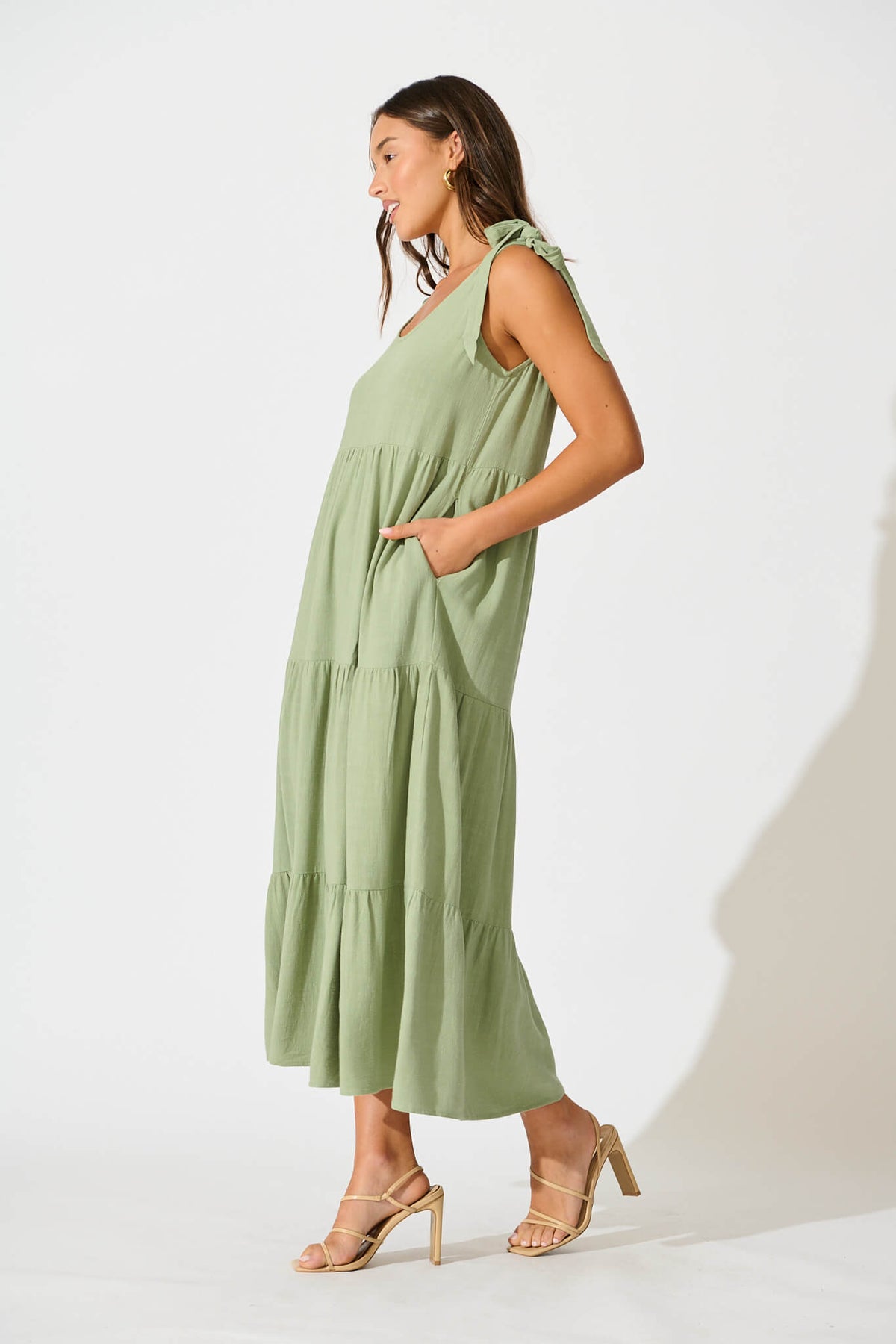 Khaki Linen Maxi Dress by Estefani