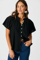 Black Cotton Linen Lombard Blouse