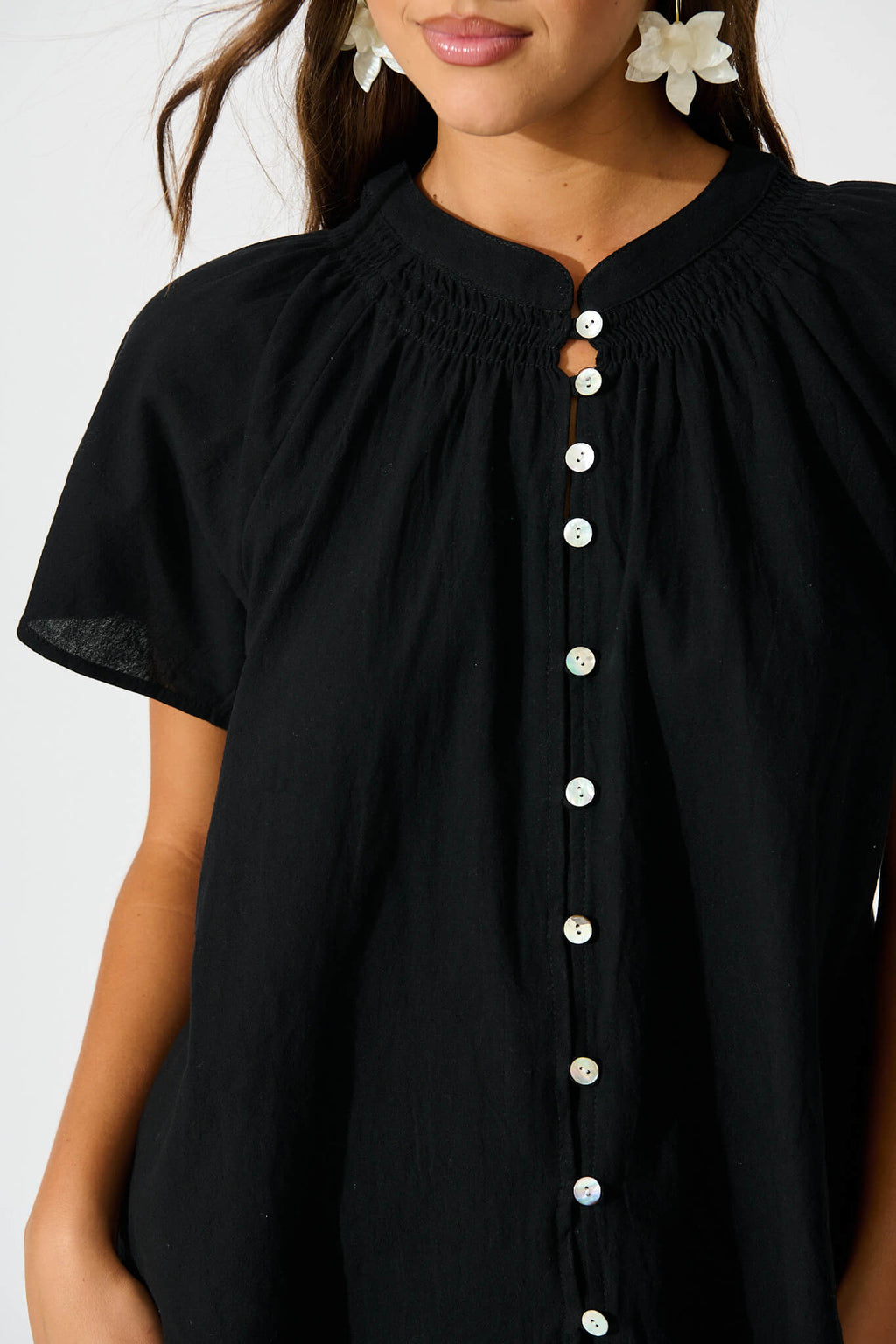 Black Cotton Linen Lombard Blouse