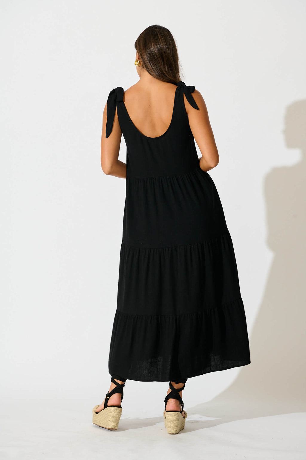 Black Linen Blend Maxi Dress by Estefani