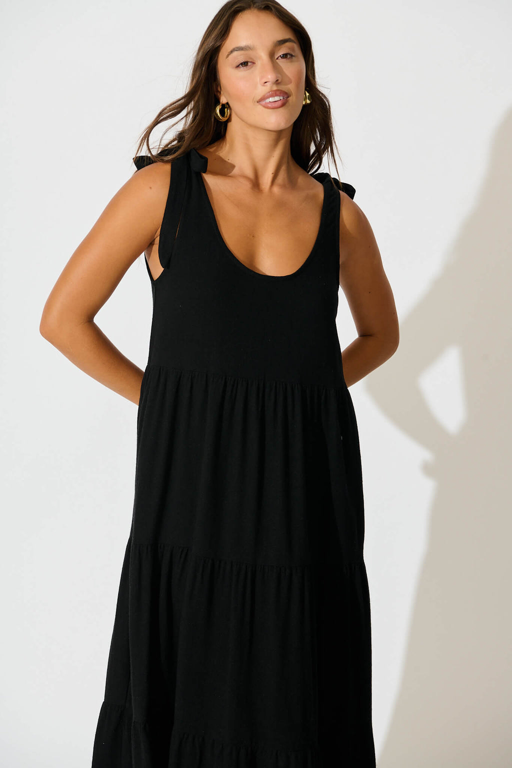 Black Linen Blend Maxi Dress by Estefani