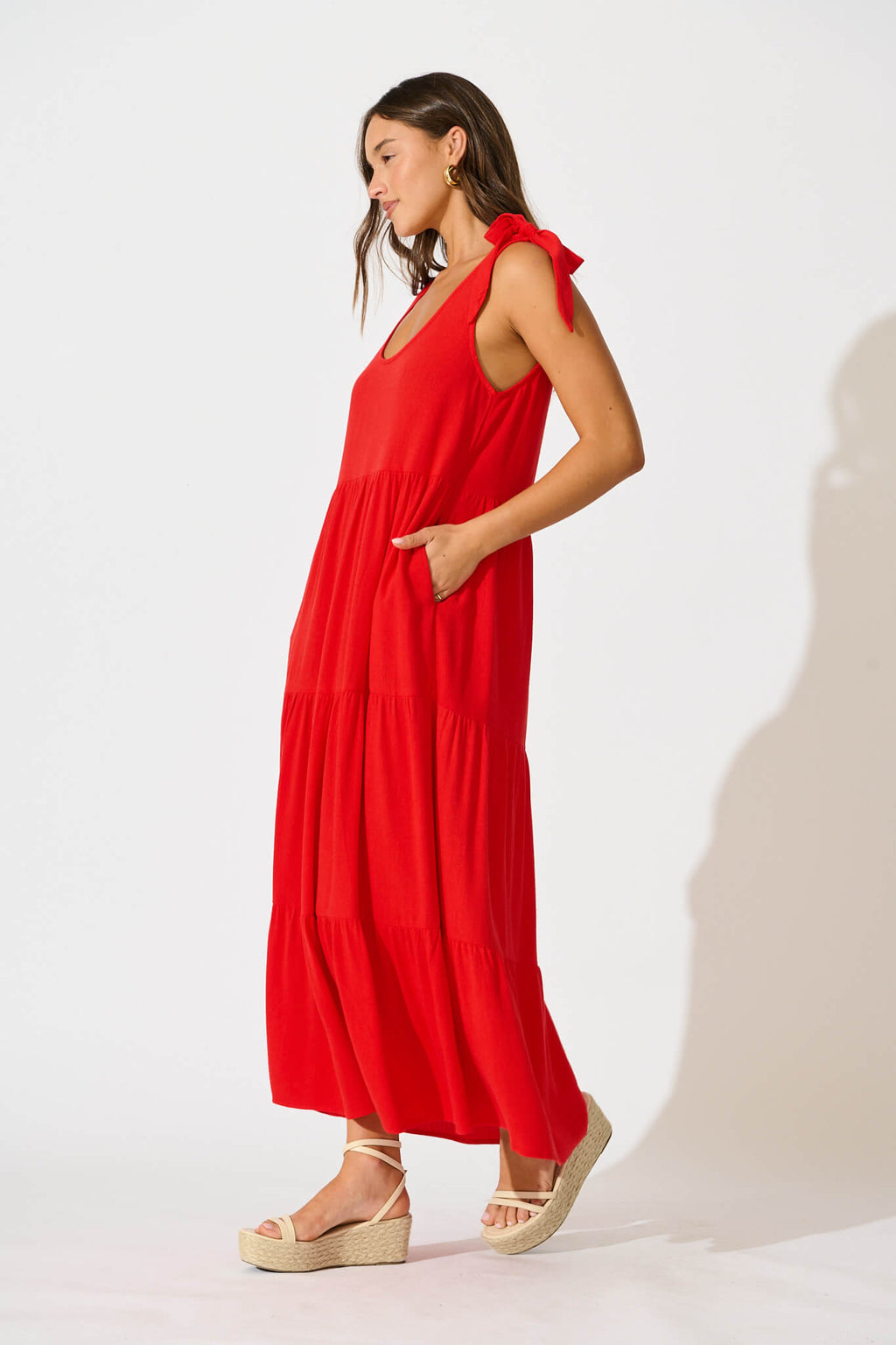 Red Linen Maxi Dress - Estefani