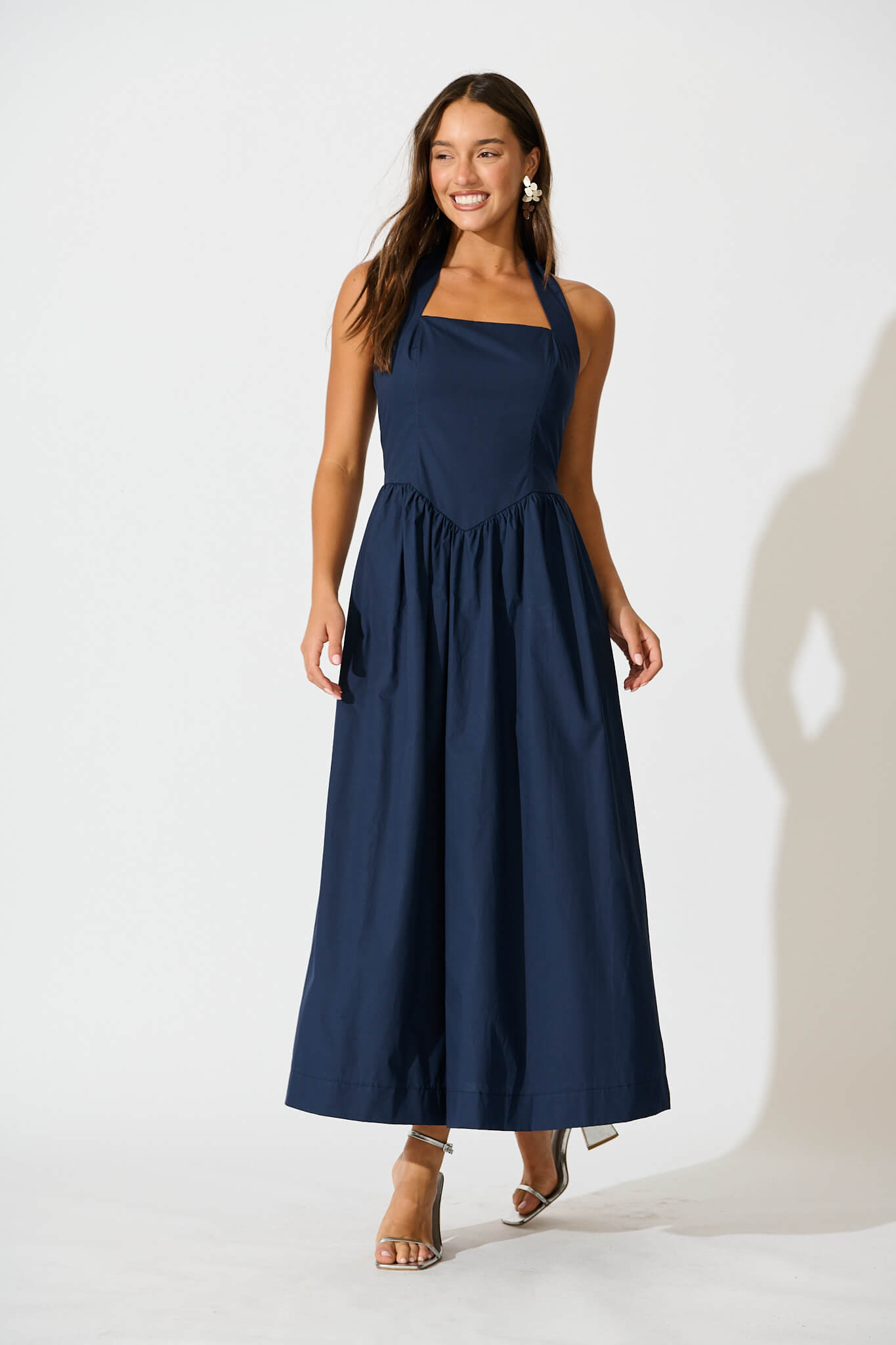 Navy Cotton Halter Maxi Dress