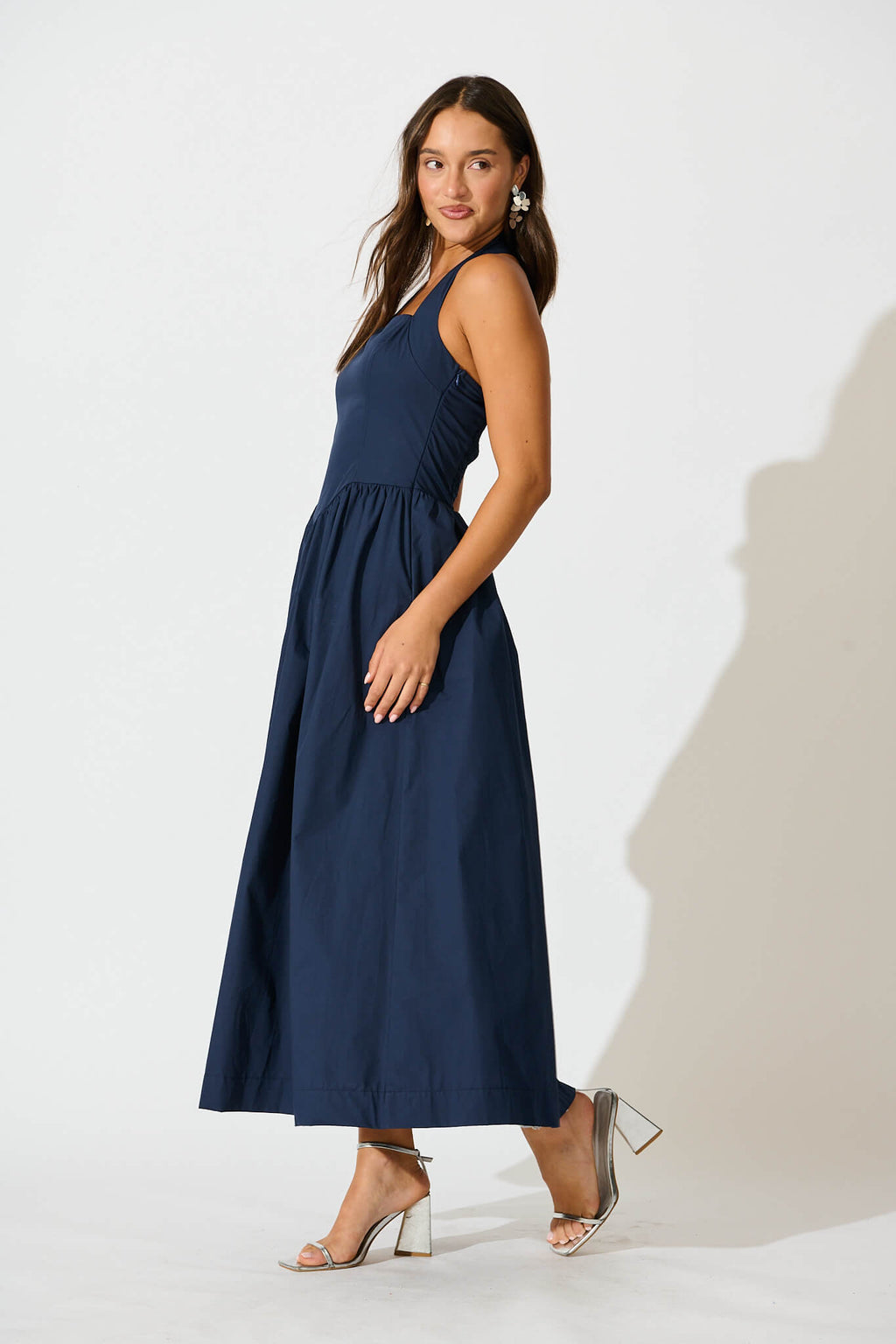 Navy Cotton Halter Maxi Dress