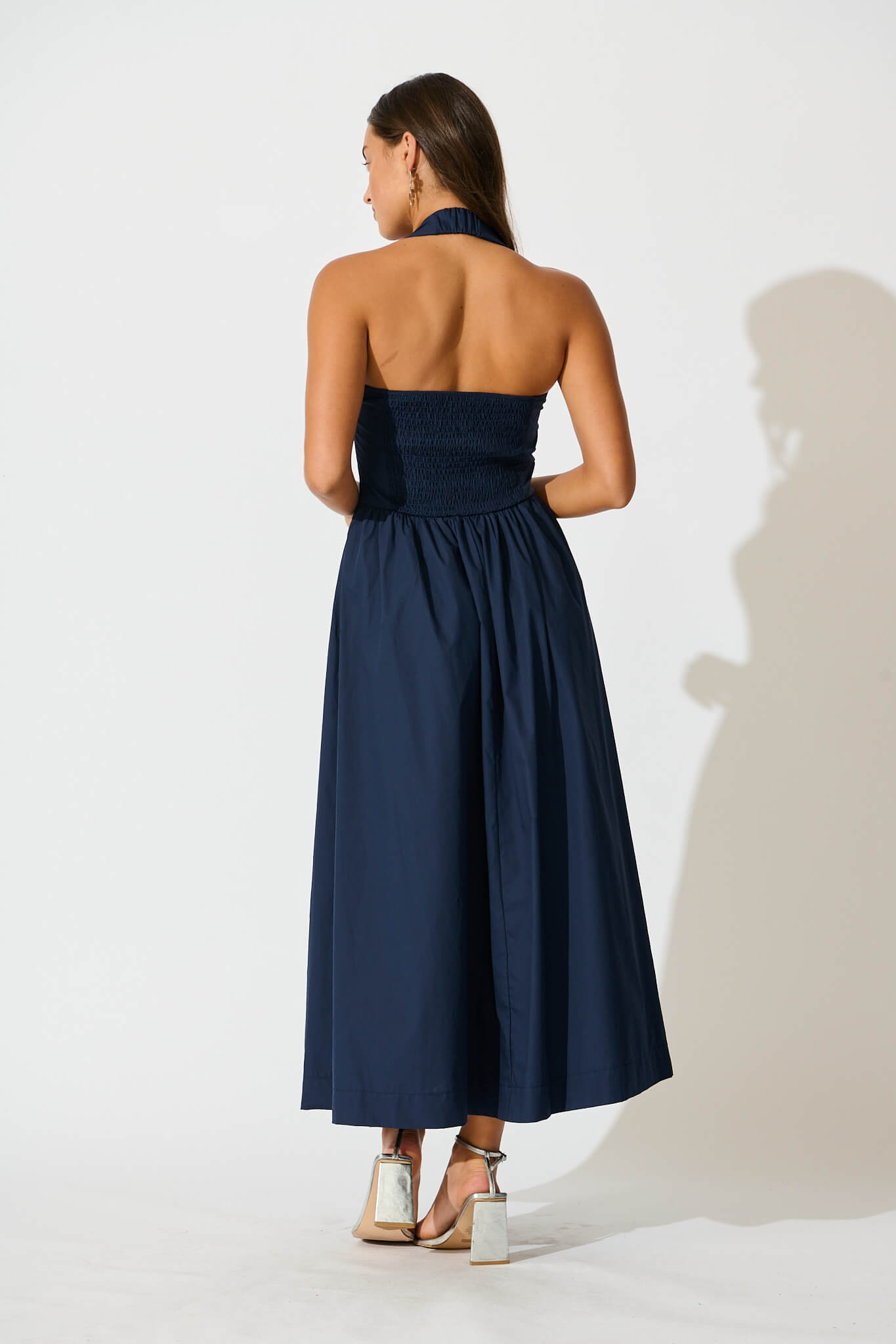 Navy Cotton Halter Maxi Dress