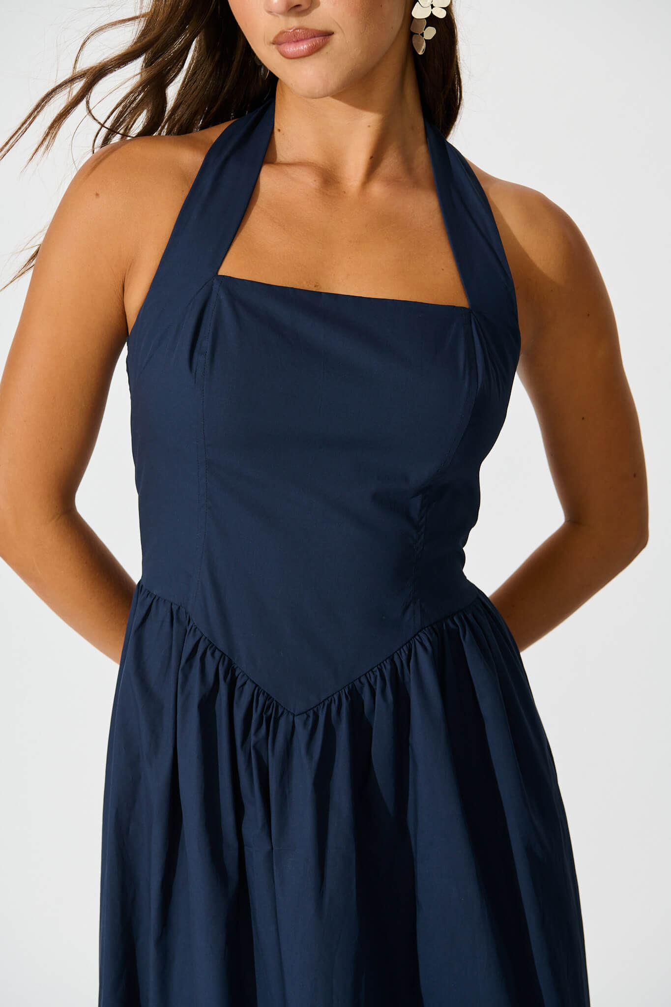 Navy Cotton Halter Maxi Dress