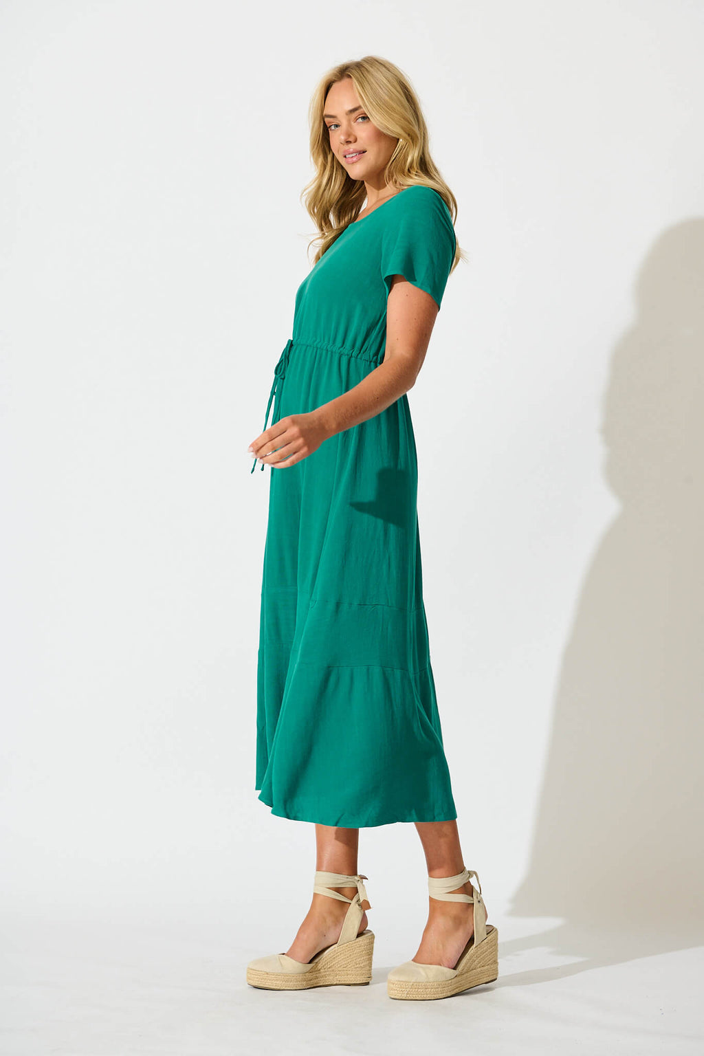 Teal Linen Blend Midi Dress by Mary