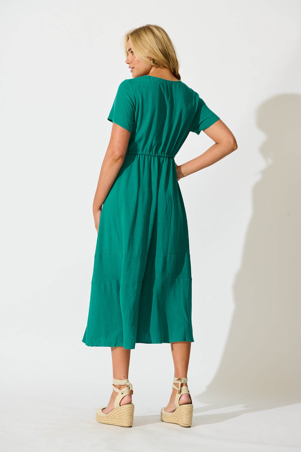 Teal Linen Blend Midi Dress by Mary