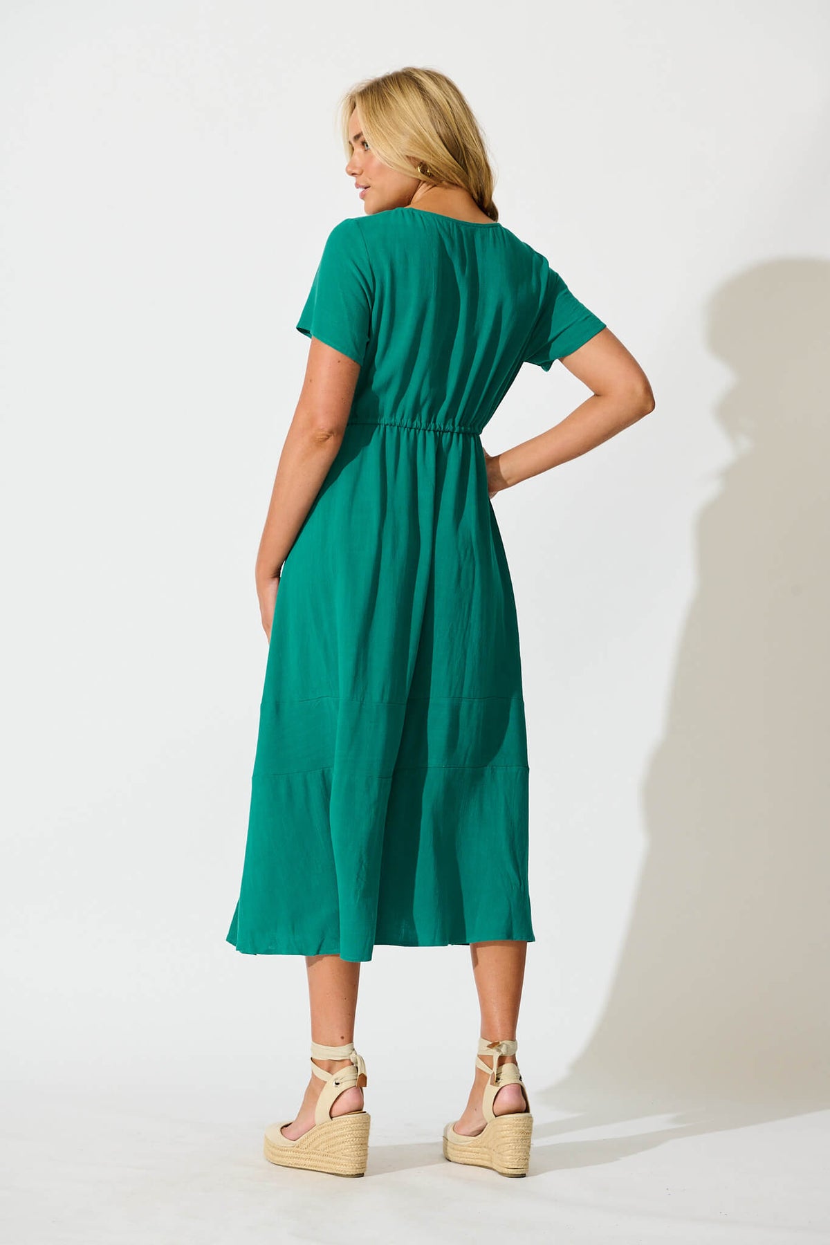 Teal Linen Blend Midi Dress by Mary