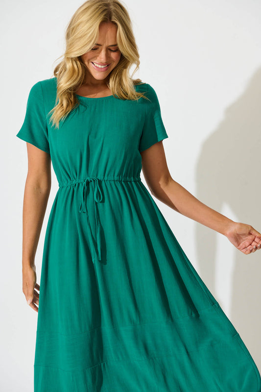 Teal Linen Blend Midi Dress by Mary