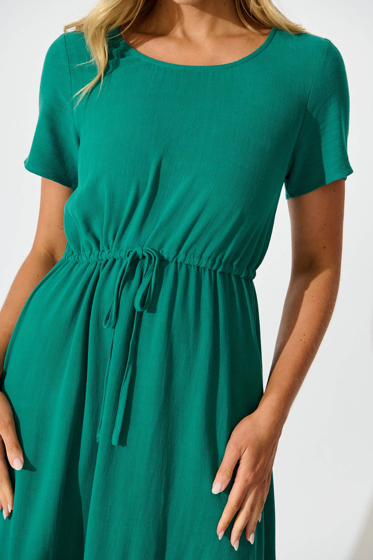 Teal Linen Blend Midi Dress by Mary
