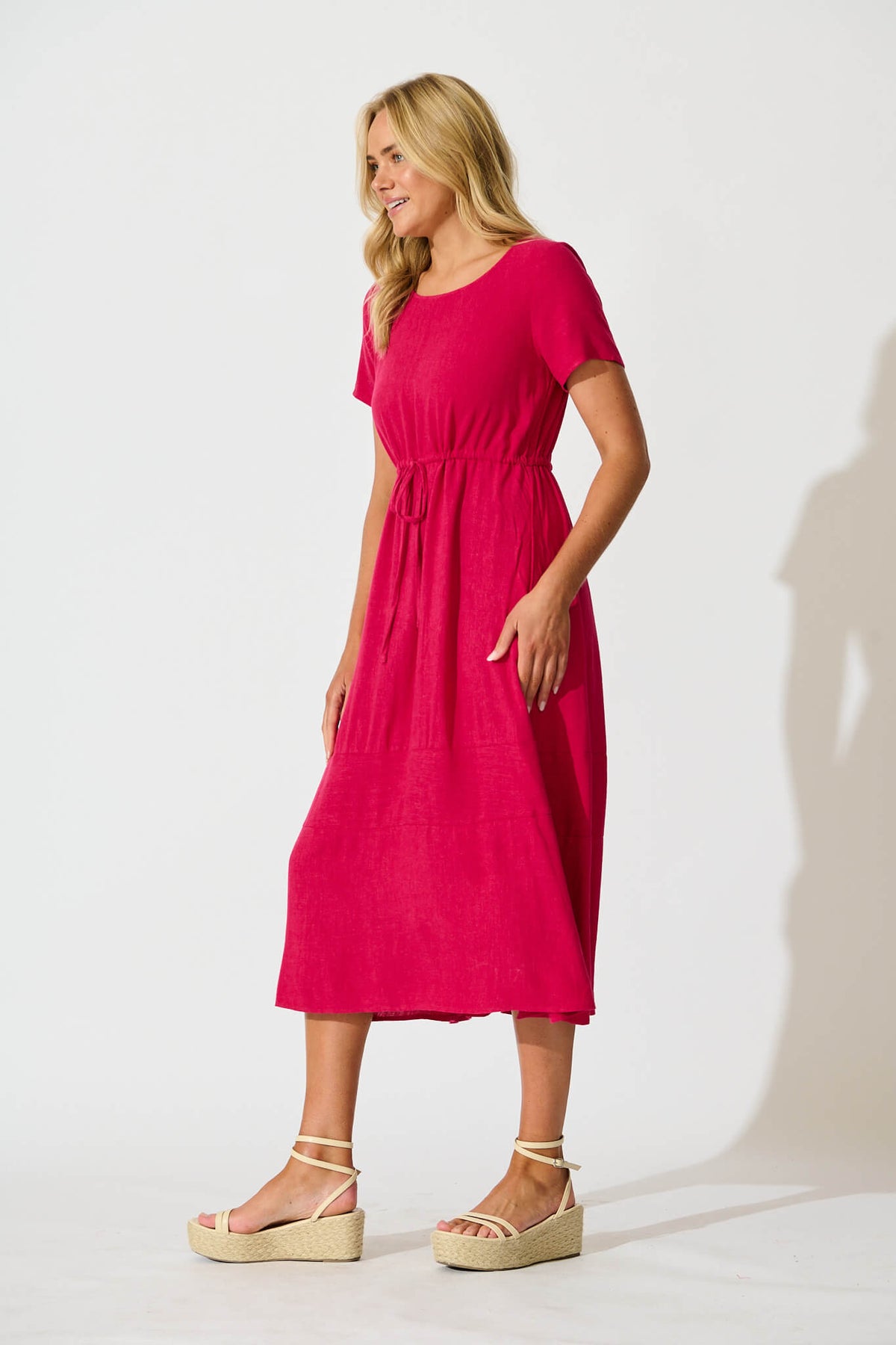 Fuchsia Linen Blend Mary Midi Dress
