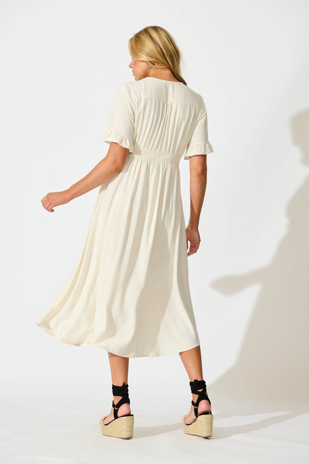 Oatmeal Linen Blend Midi Dress by Daysia
