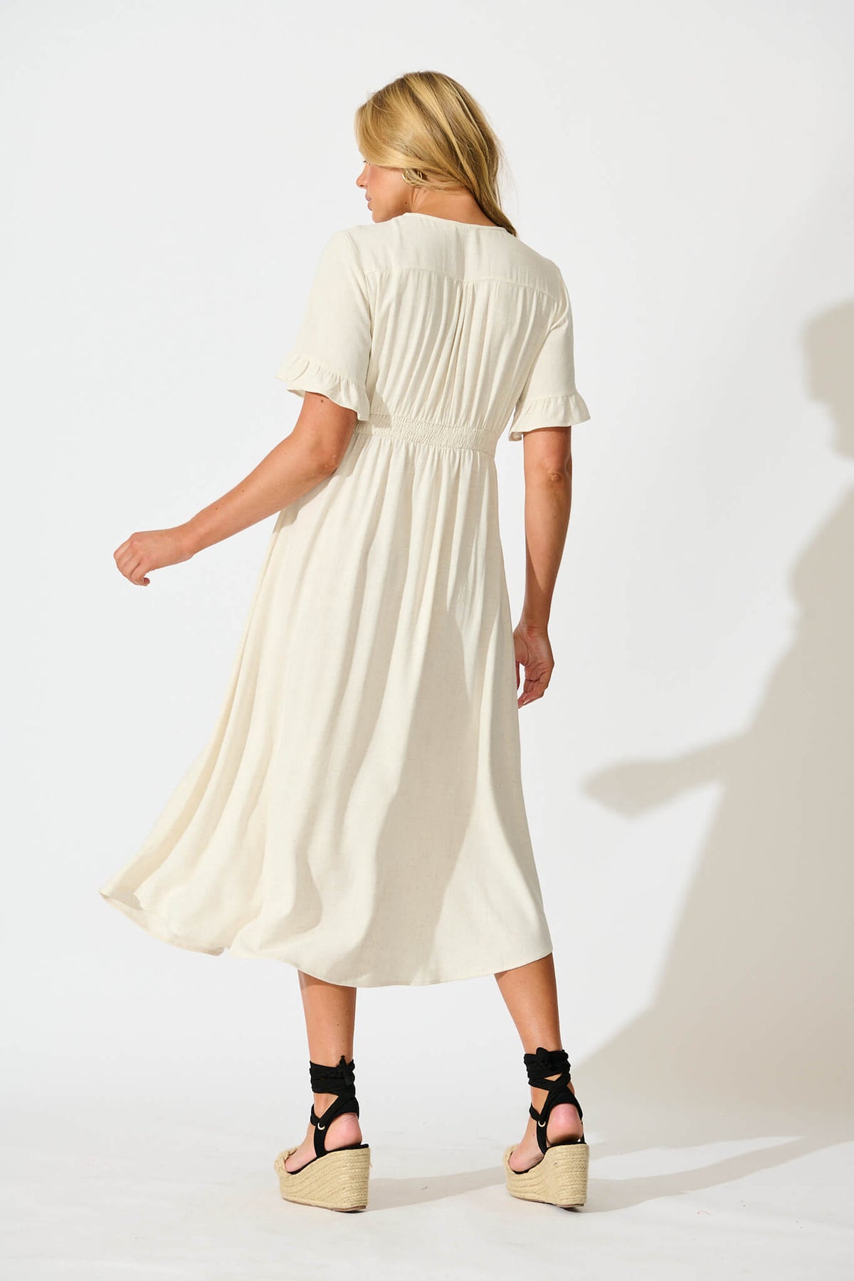 Oatmeal Linen Blend Midi Dress by Daysia