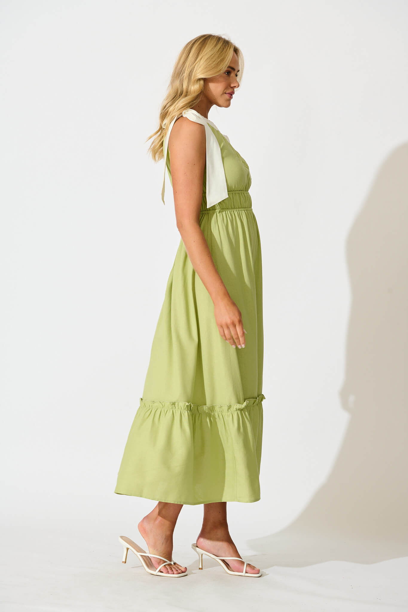 Green One Shoulder Maxi Dress with Stylish Trim