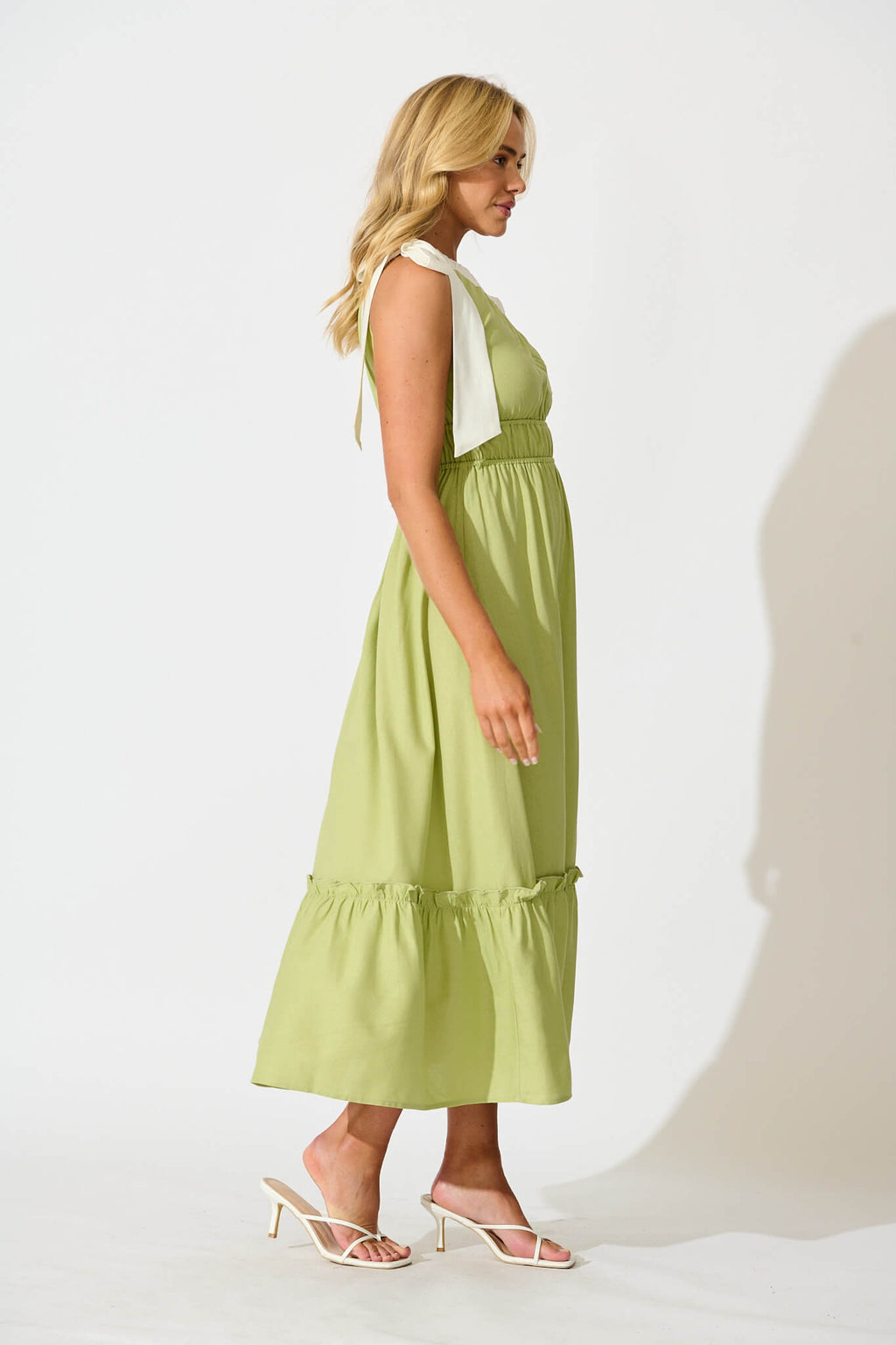 Green One Shoulder Maxi Dress with Stylish Trim