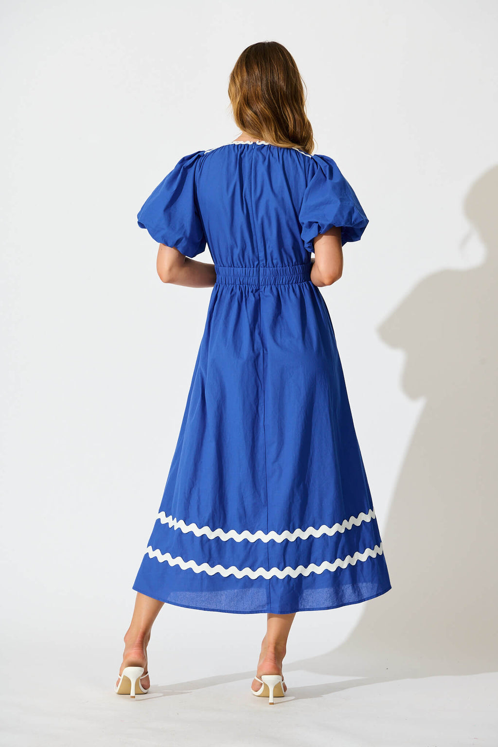 Cobalt Maxi Dress with White Trim - Cotton Summer Wear