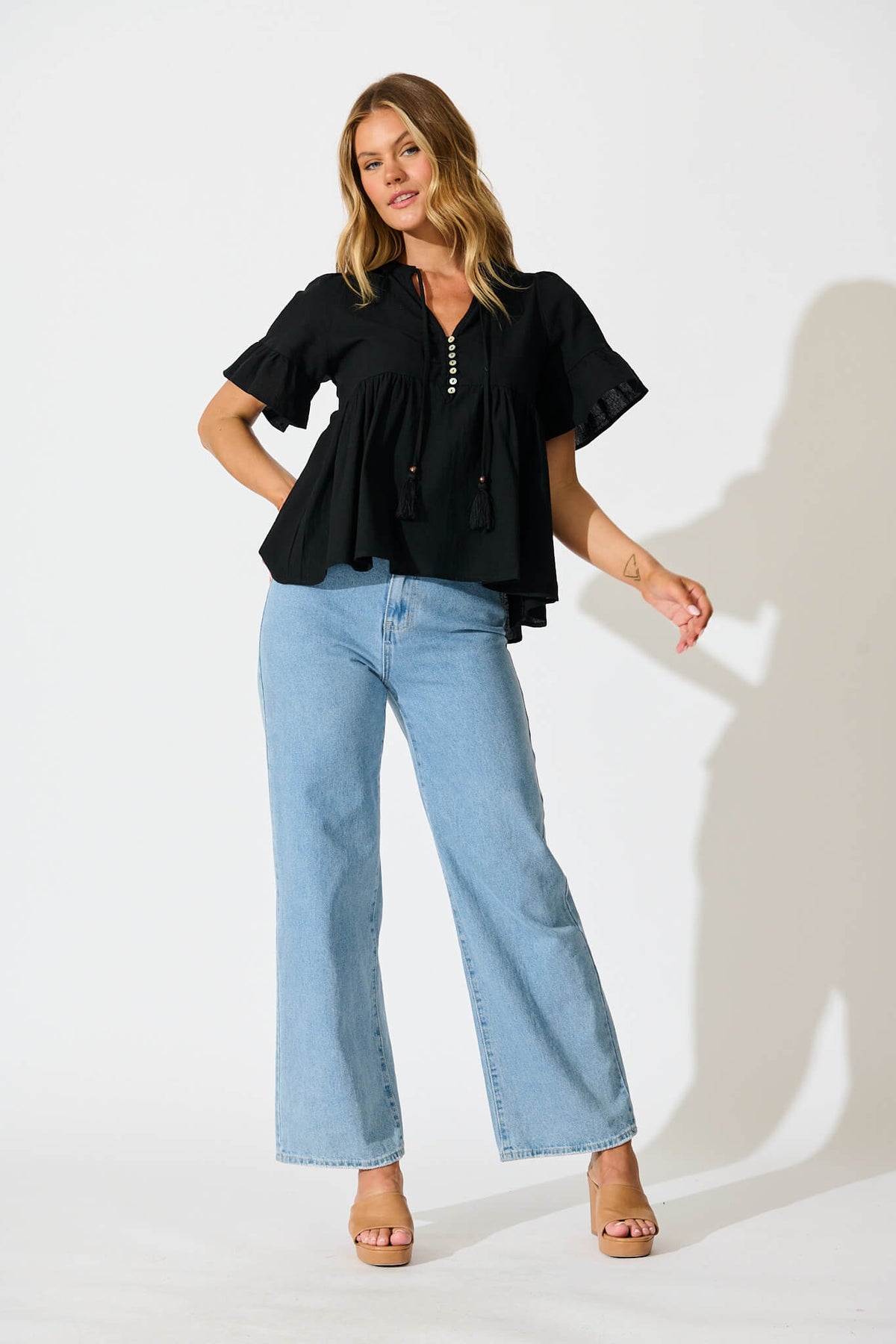 Black Cotton Linen Orla Blouse