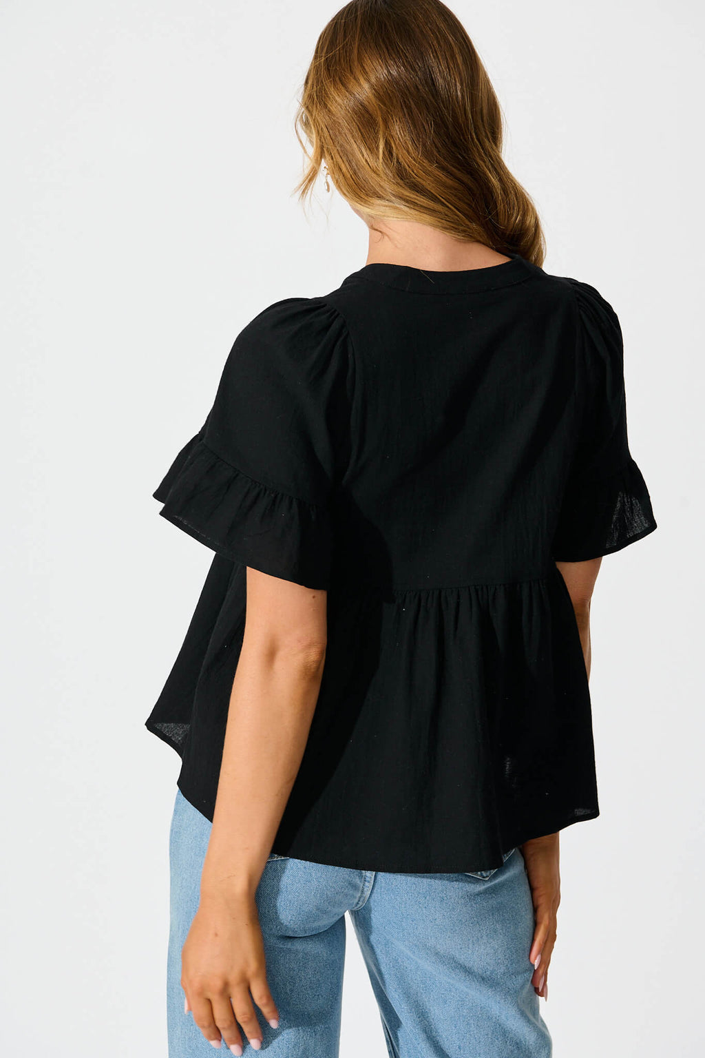 Black Cotton Linen Orla Blouse