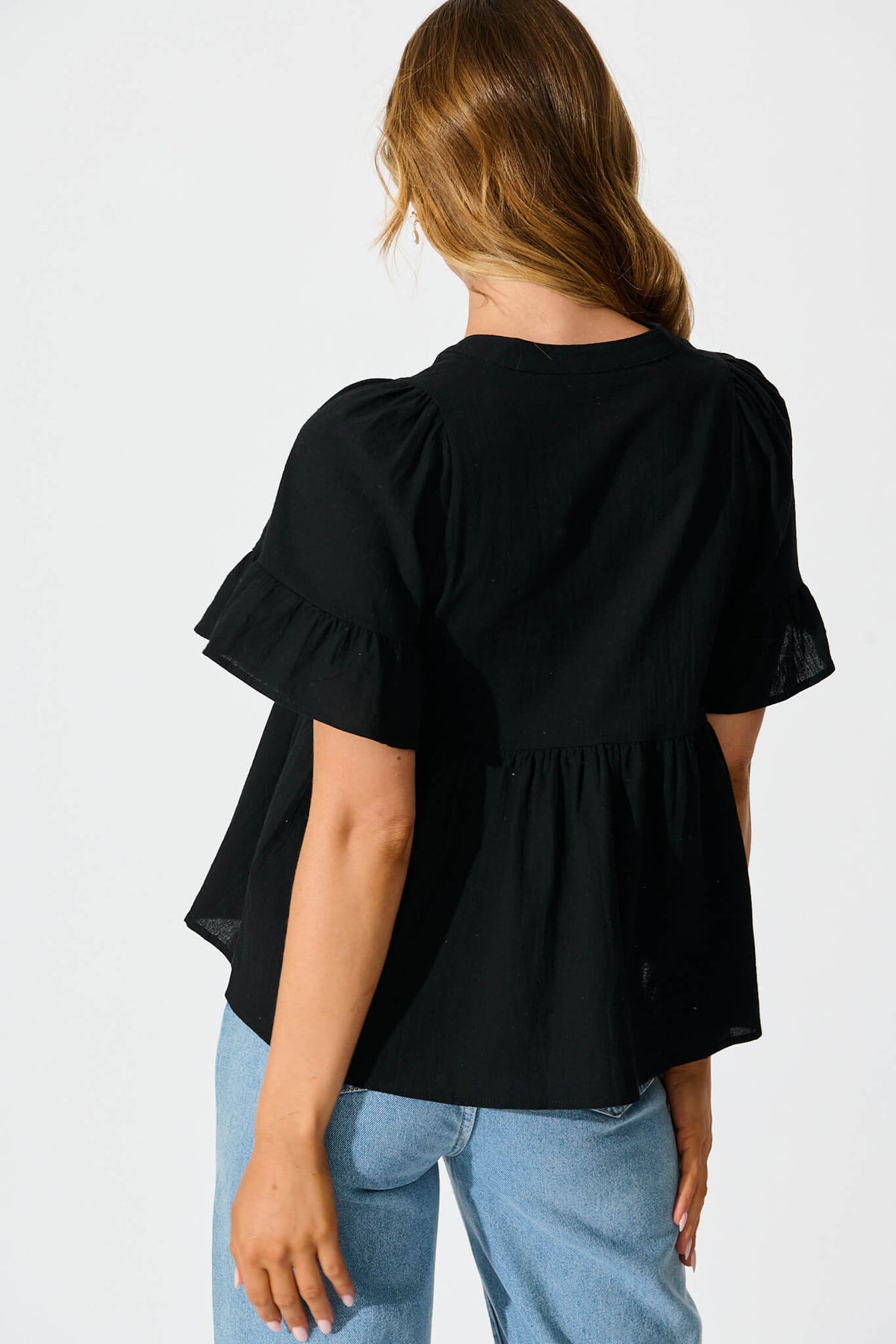 Black Cotton Linen Orla Blouse
