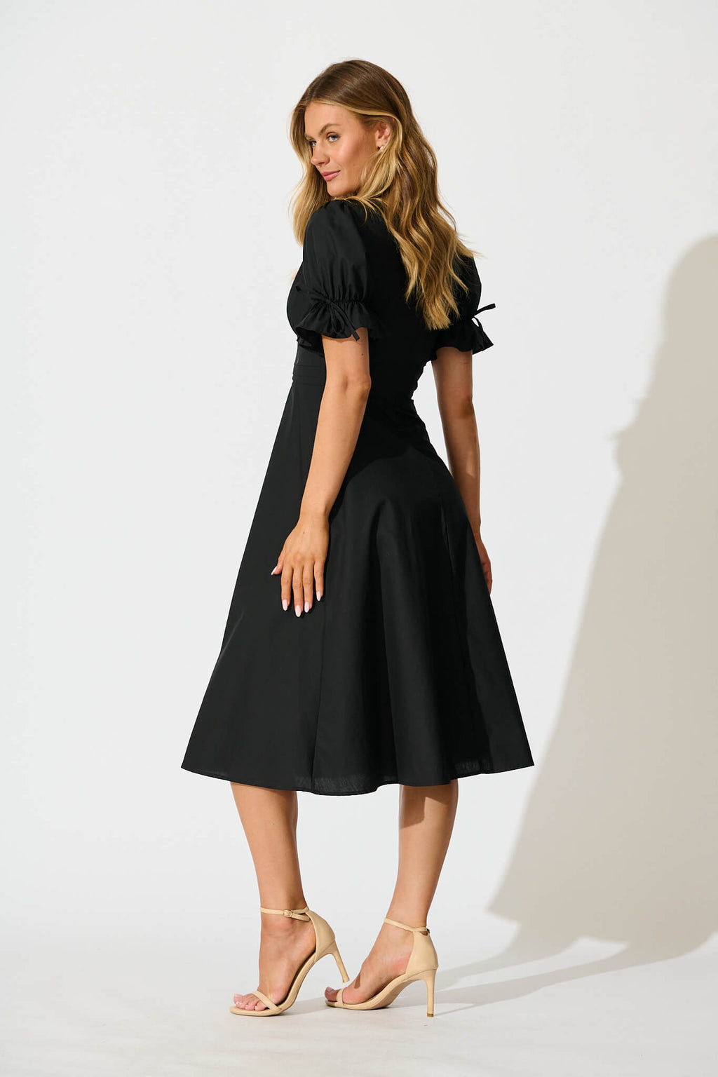 Black Cotton Sunrays Midi Dress