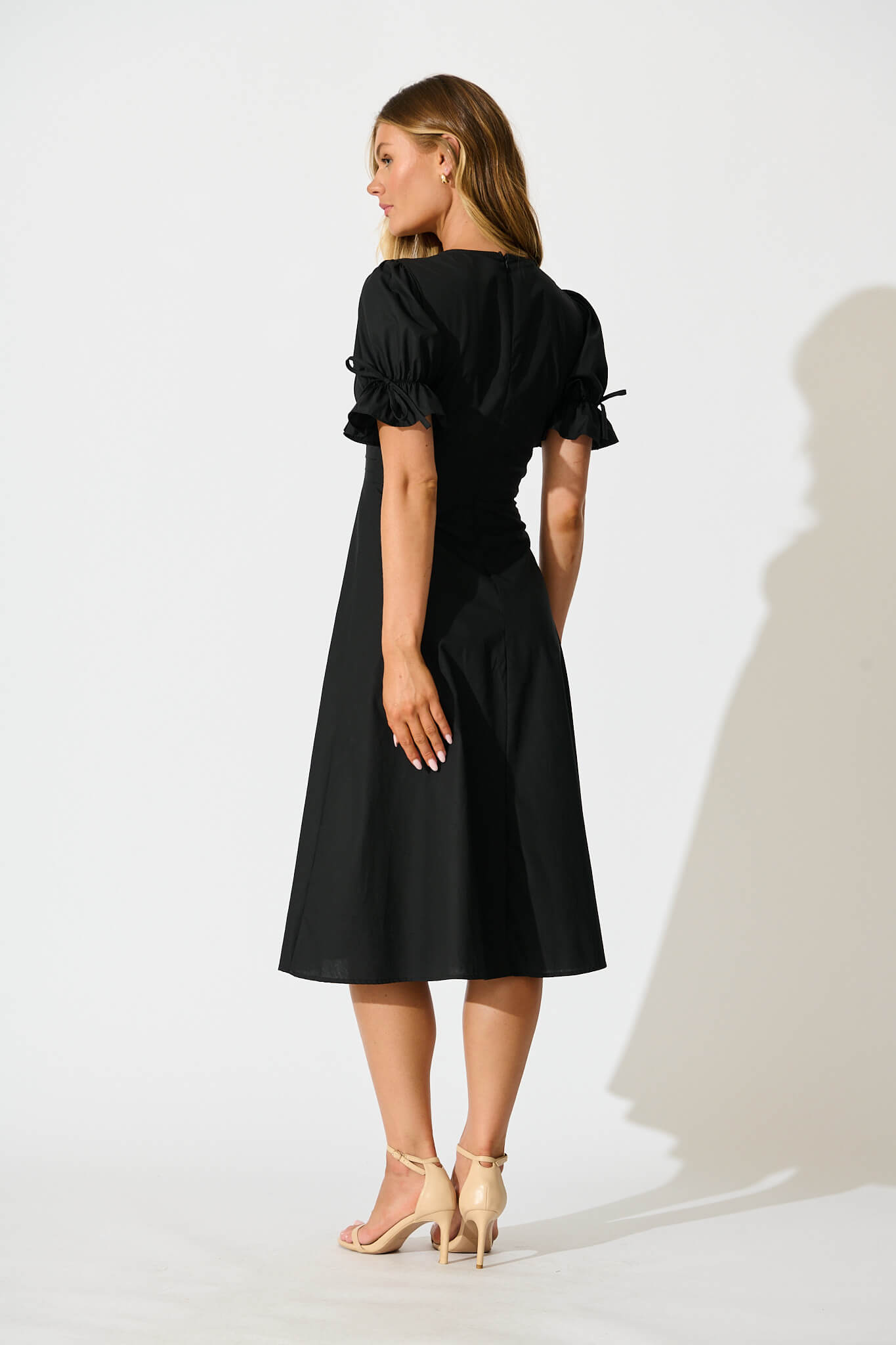 Black Cotton Sunrays Midi Dress
